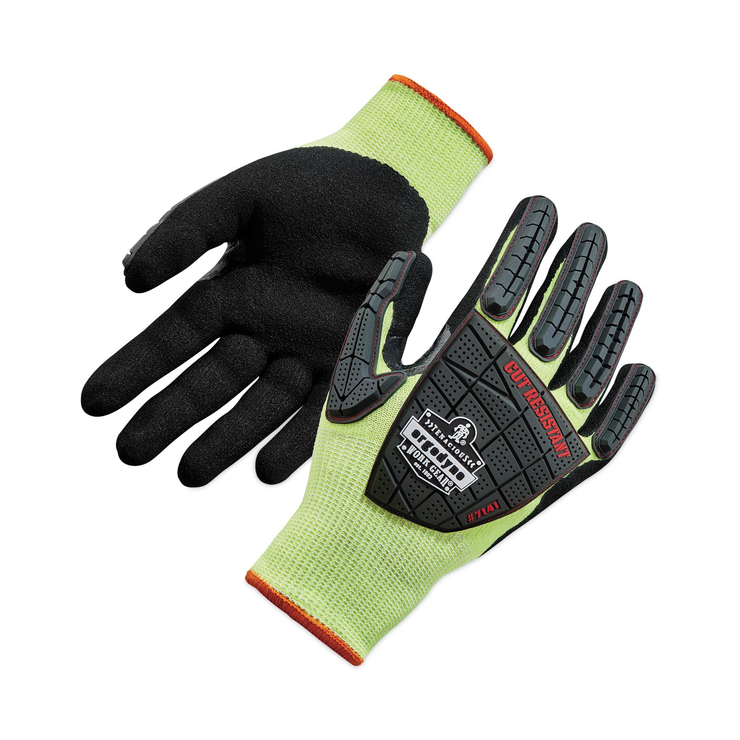 Ergodyne ProFlex 7141 Nitrile-Coated DIR Level 4 Cut-Resistant Gloves, Small, Lime, 1.75" Thick, 10" Length, 2 Pairs per Pack, 72 Packs per Carton