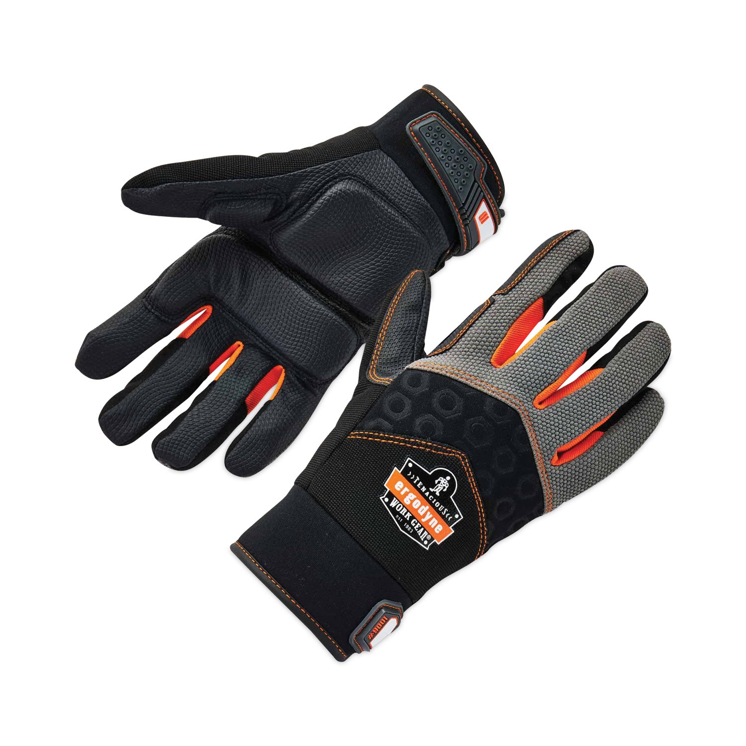 Ergodyne ProFlex 9001 Full-Finger Impact Gloves - 1.50" Thickness x 13.50" Glove Length - Large Size - Black - Shock Resistant, Impact Resistant, Breathable, Knitted, Reinforced Thumb, Molded, ID Tab, Anti-Vibration, Padded Palm - 2 / Pair