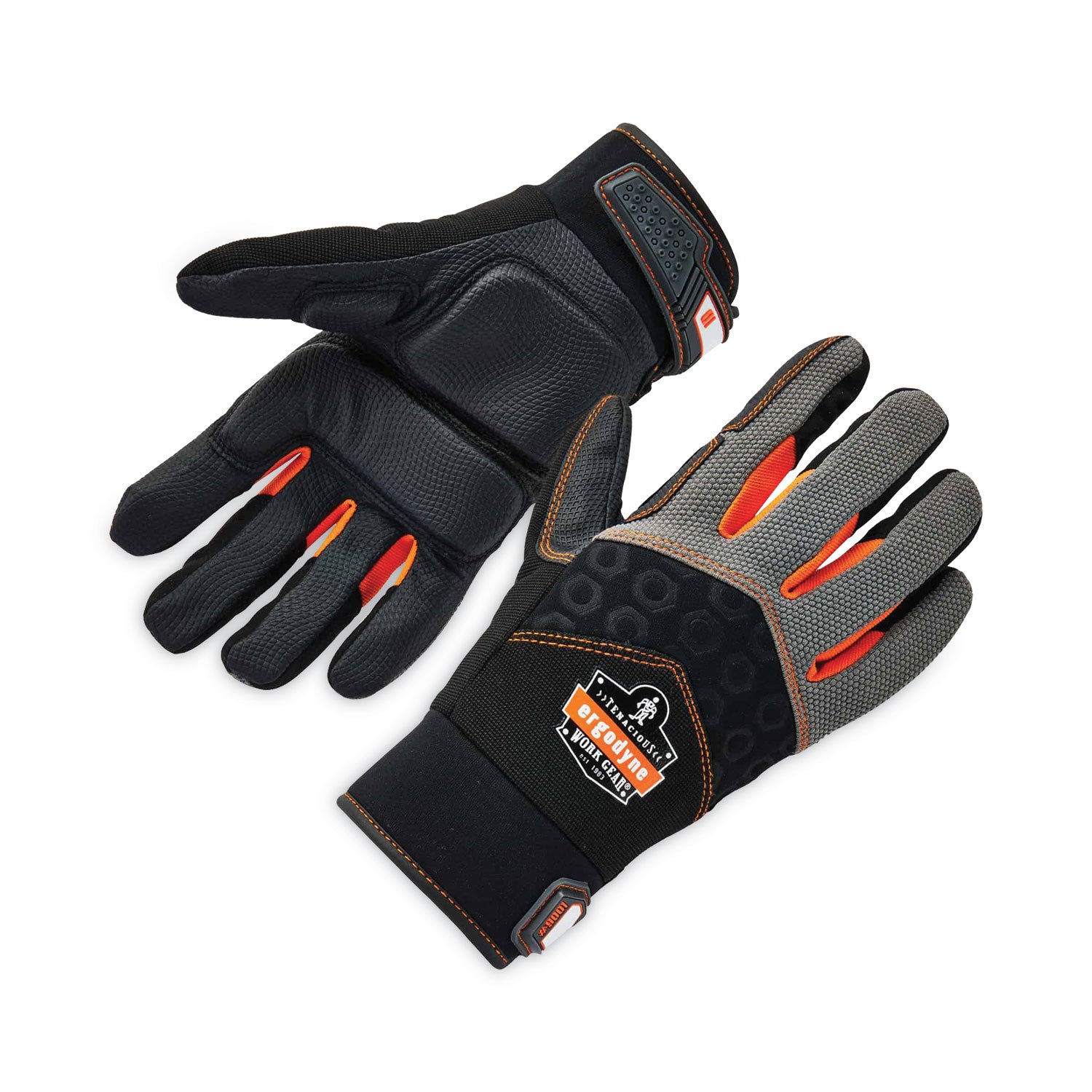 Ergodyne ProFlex 9001 Full-Finger Impact Gloves - 1.50" Thickness x 13.25" Glove Length - Medium Size - Black - Shock Resistant, Impact Resistant, Breathable, Knitted, Reinforced Thumb, Molded, ID Tab, Anti-Vibration, Padded Palm - 2 / Pair