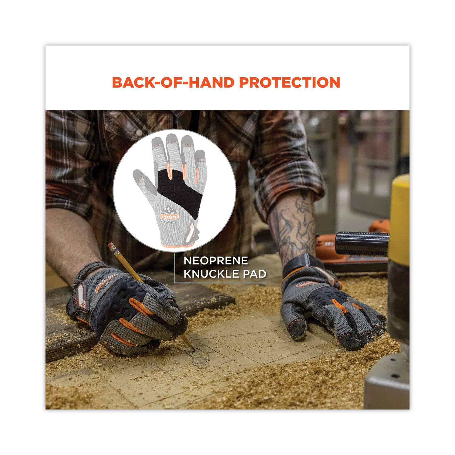 Ergodyne ProFlex 710 Heavy-Duty Utility Gloves, Small, Gray, 8" Length, Padded Palm, Reinforced Fingertip, Abrasion Resistant, Machine Washable, 2 Pairs
