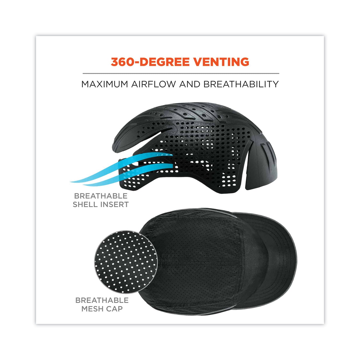 Ergodyne Skullerz 8955 Lightweight Bump Cap Hat, Black, High-Density Polyethylene Shell, Vented, Reflective, Breathable, Removable, Machine Washable, 1 Each