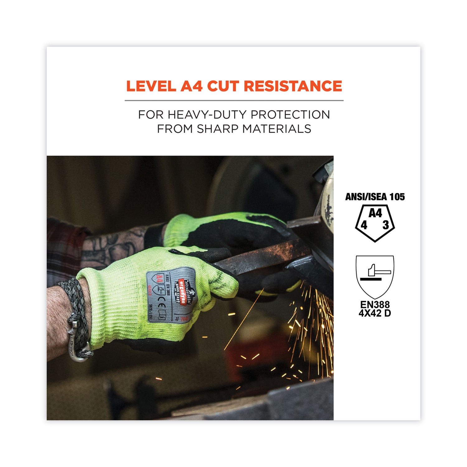 Ergodyne ProFlex 7041 Hi-Vis Nitrile/Polyurethane Coated Level 4 Cut Gloves, Large, Lime, 1.75" Thick, 11" Length, 2 Pairs, 12 Pairs per Carton