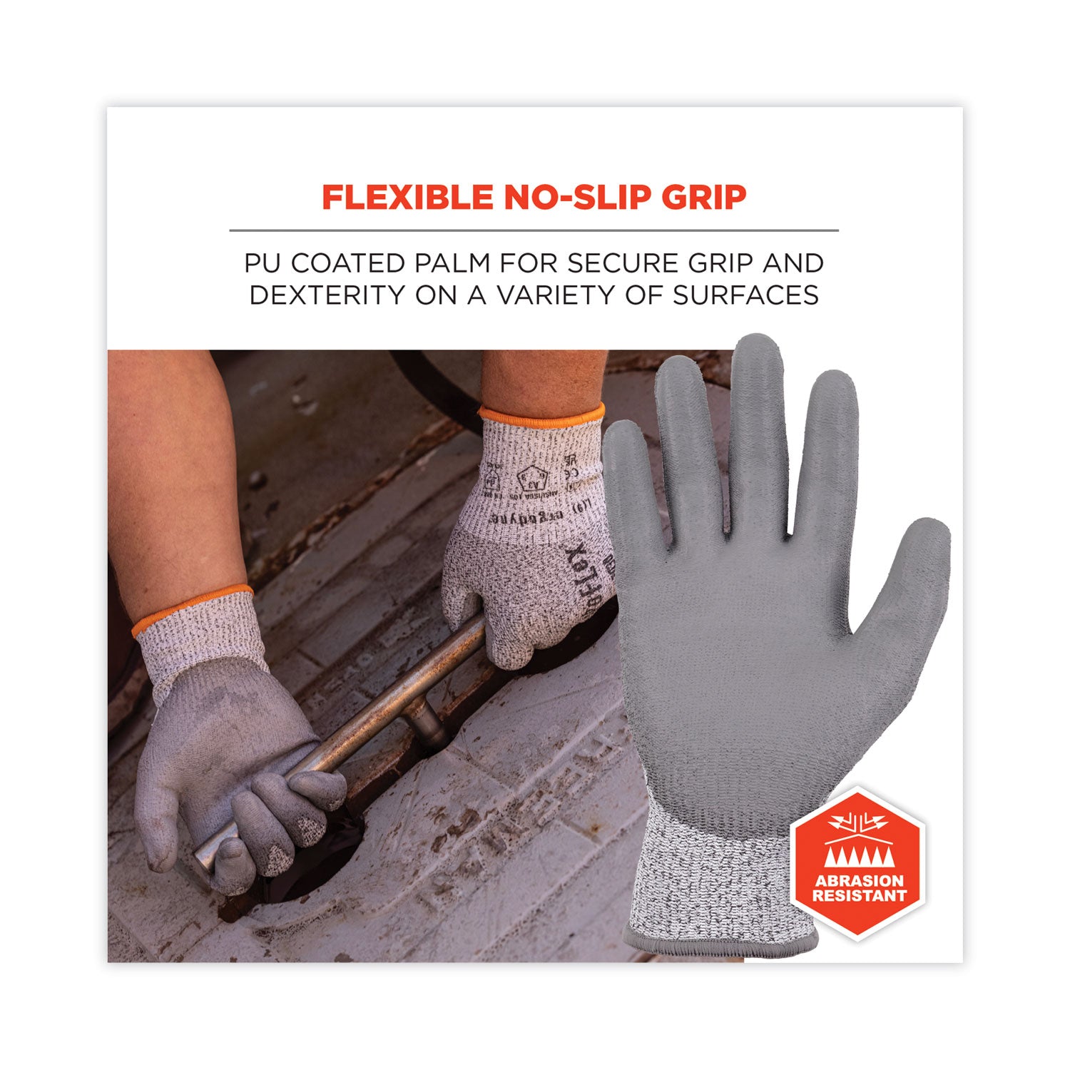 Ergodyne 7030 PU-Coated Cut-Resistant Gloves, XXL, Gray, HPPE/Nylon Spandex, Polyurethane Palm, Touchscreen Capable, Abrasion & Cut Resistant, 2/Pair Pack