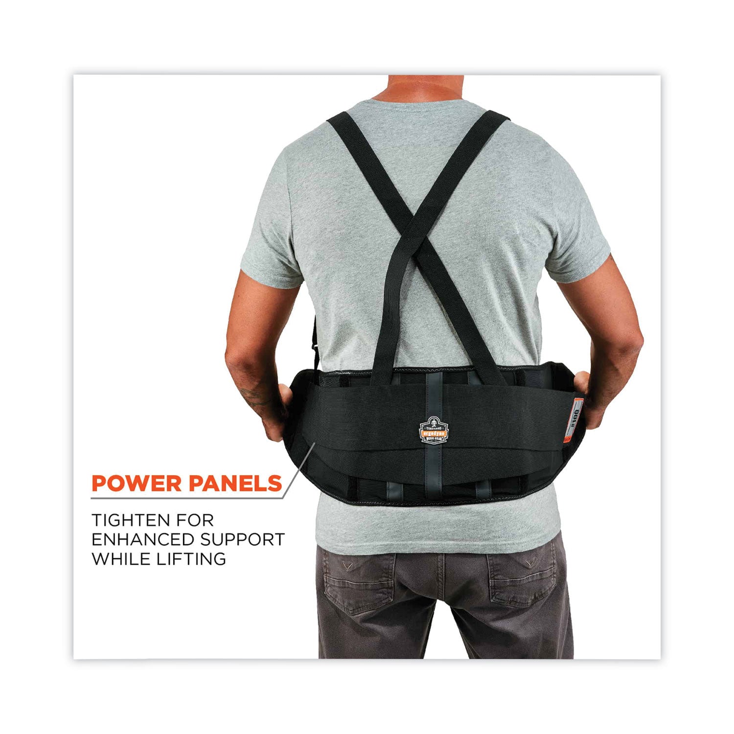 Ergodyne ProFlex 100 Economy Back Support Brace - 42" to 46" Waist Size - Black - 280D Spandex, Rubber, Polypropylene - 1 Each
