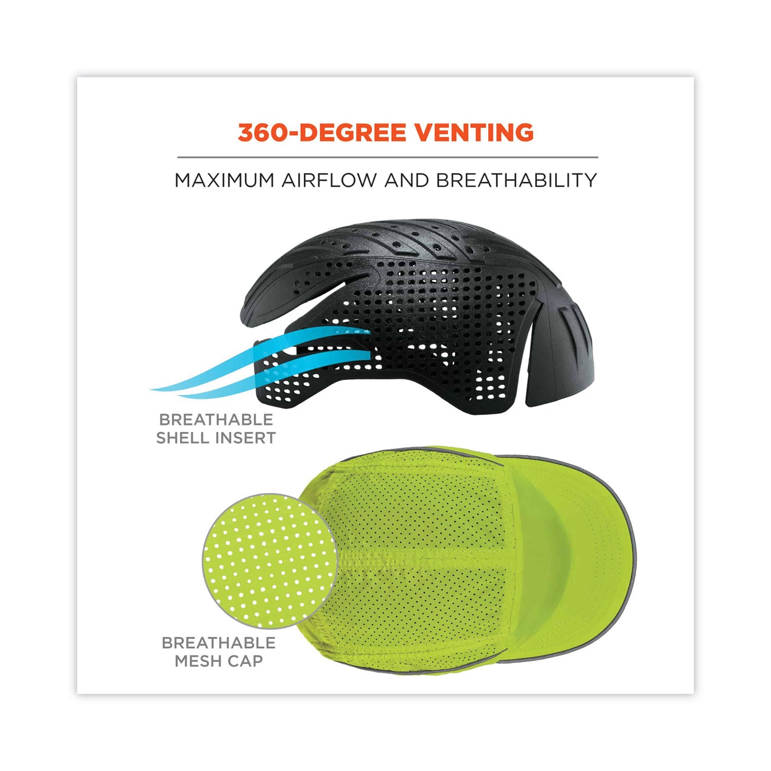 Ergodyne Skullerz 8955 Lightweight Bump Cap Hat, Lime, High-Density Polyethylene Shell, Vented, Reflective, Breathable, Removable, Machine Washable, Impact Resistant, 1 Each