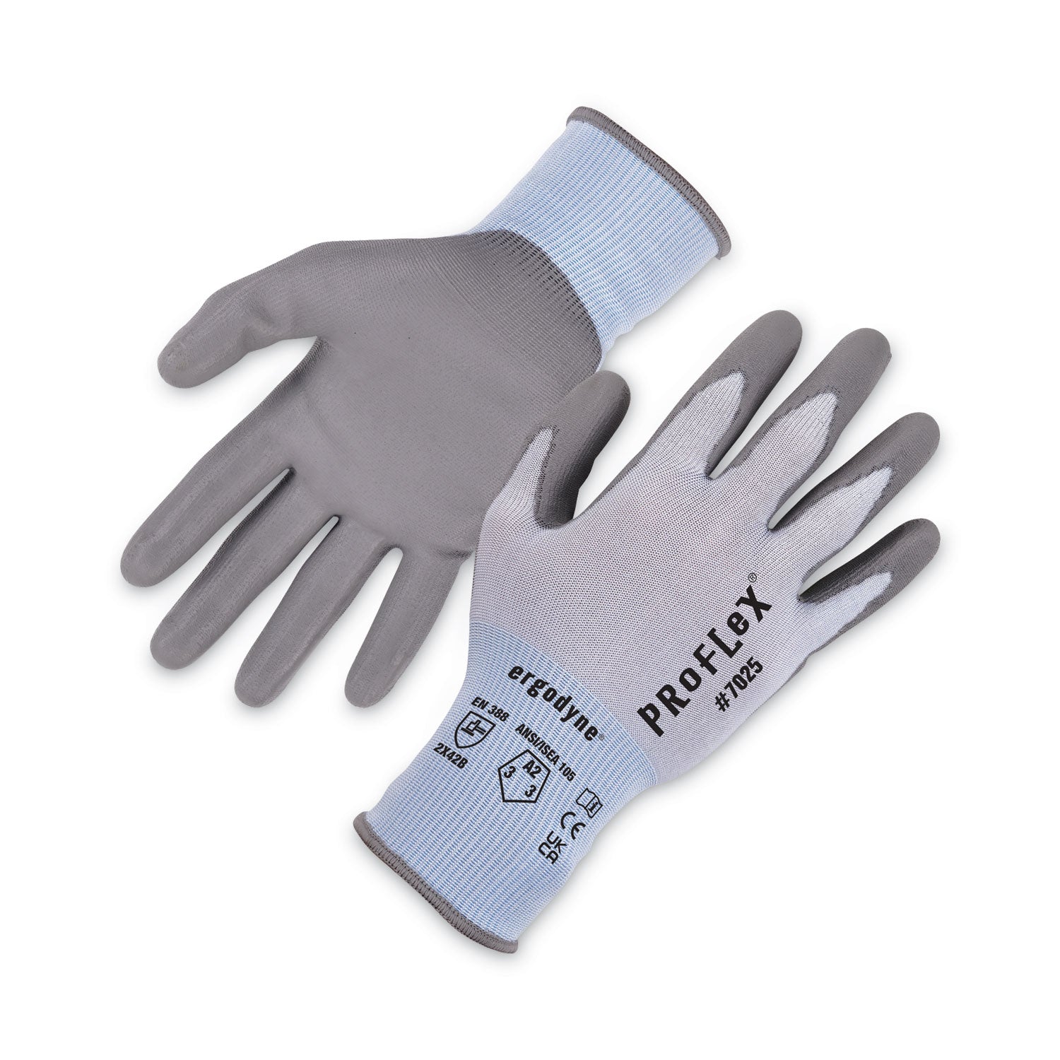 Ergodyne 7025 PU-Coated Cut-Resistant Gloves, X-Large, Blue, Touchscreen Capable, Polyurethane Palm, HPPE/Nylon Spandex, ANSI A2 Cut Level, 2 Pairs per Pack