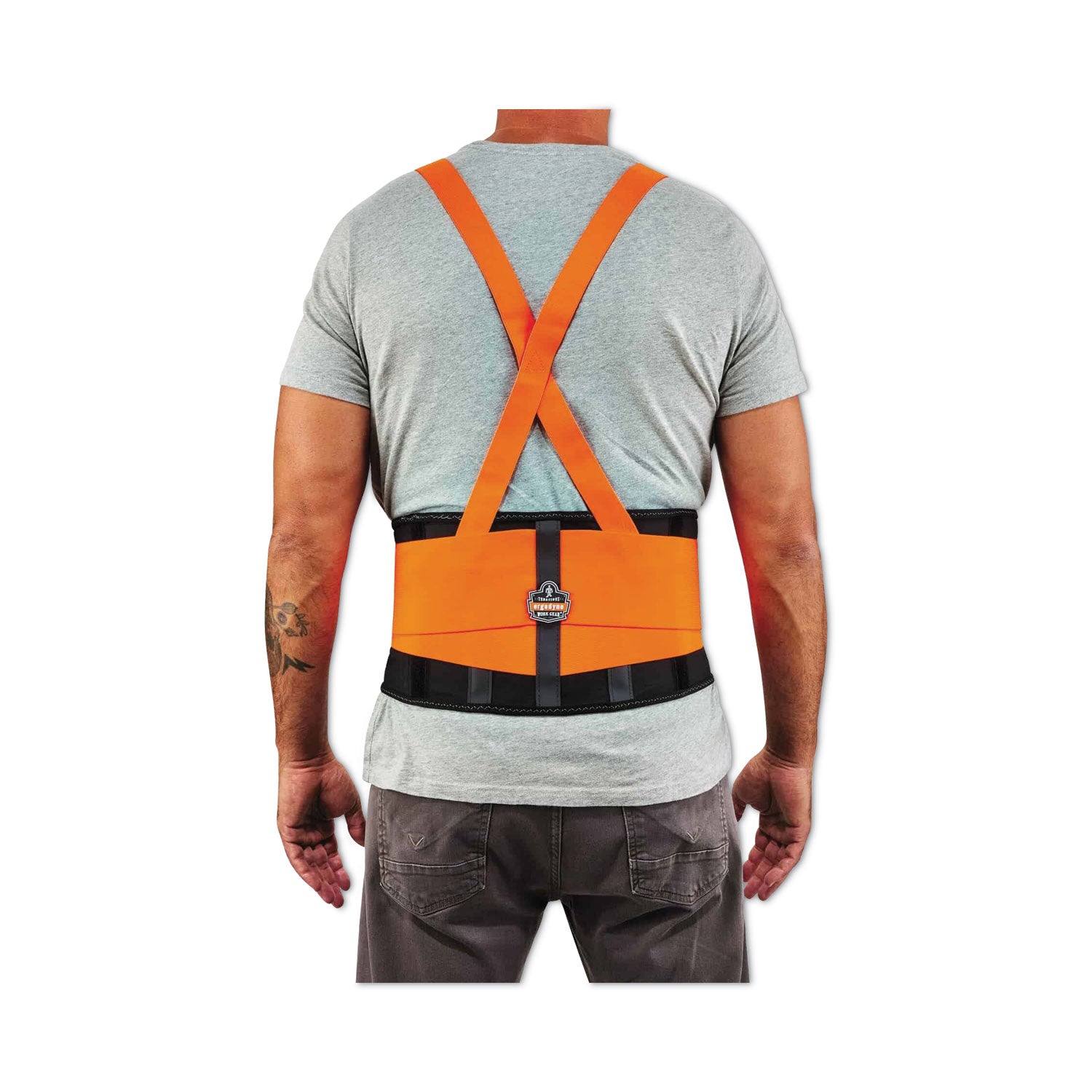 Ergodyne ProFlex 100HV Economy Hi-Vis Back Brace - 25" to 30" Adjustable Height - 25" to 30" Waist Size - Orange - Rubber, Polypropylene, Spandex - 1 Each