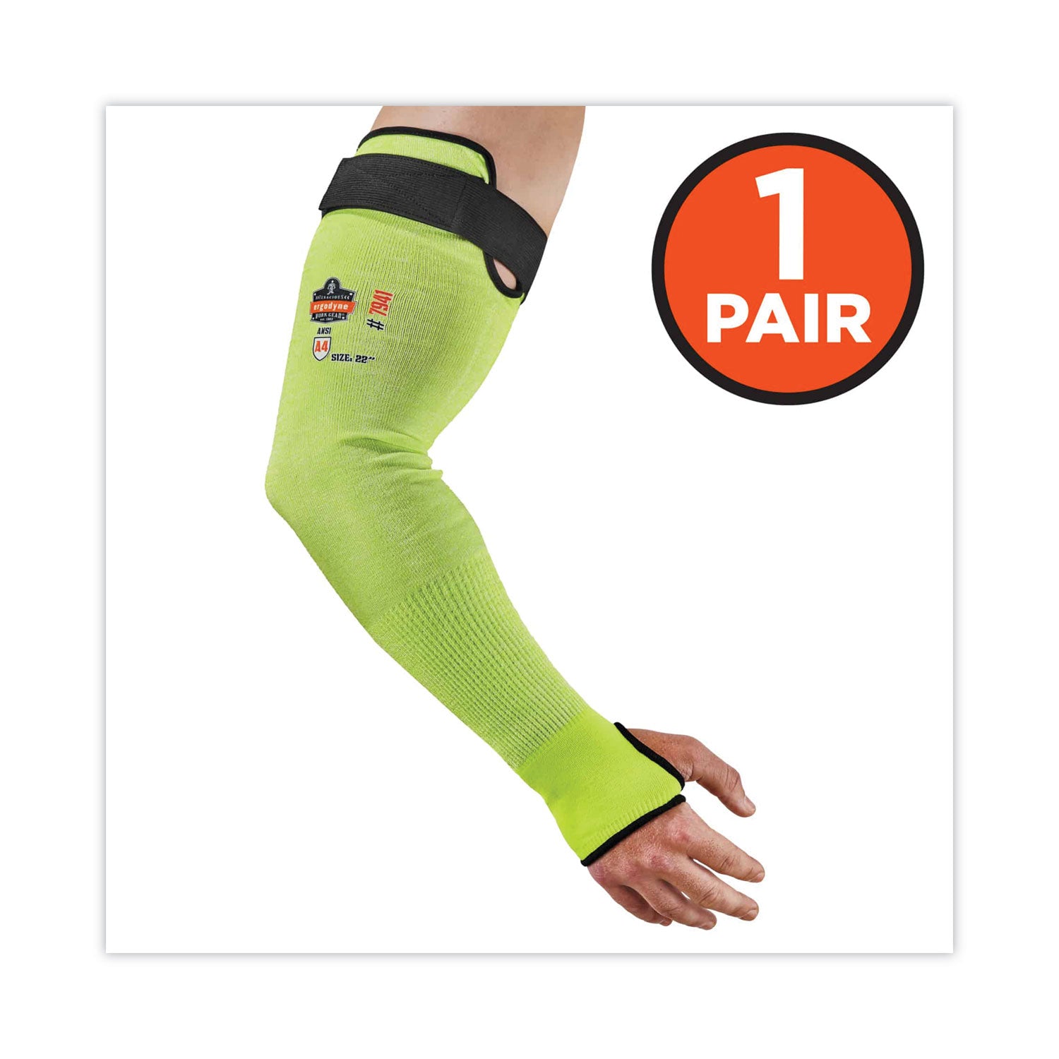 Ergodyne ProFlex 7941 Cut-Resistant Protective Arm Sleeve Pair, 22" Length, Lime, Kevlar Yarn, Machine Washable, Heat Resistant, Moisture Wicking, High Visibility, Adjustable Fit, 2 Sleeves per Pair