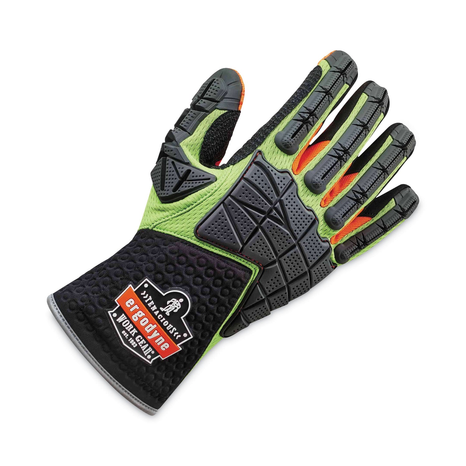 Ergodyne ProFlex 925F(x) Standard Dorsal Impact-Reducing Gloves, XXL, Lime, 2" Thick, 14.25" Length, 2 Pairs, Impact Resistant, High Visibility, Non-slip Grip, Reinforced Thumb & Index, Breathable, Reflective Binding