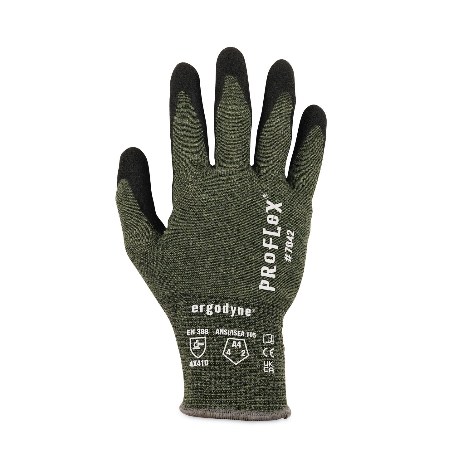 Ergodyne ProFlex 7042 Nitrile-Coated Cut-Resistant Gloves, XXL, Green, Synthetic Fiber, Touchscreen Capable, Machine Washable, 18-Gauge, ANSI A4, 2 Pairs per Pack, 12 Packs