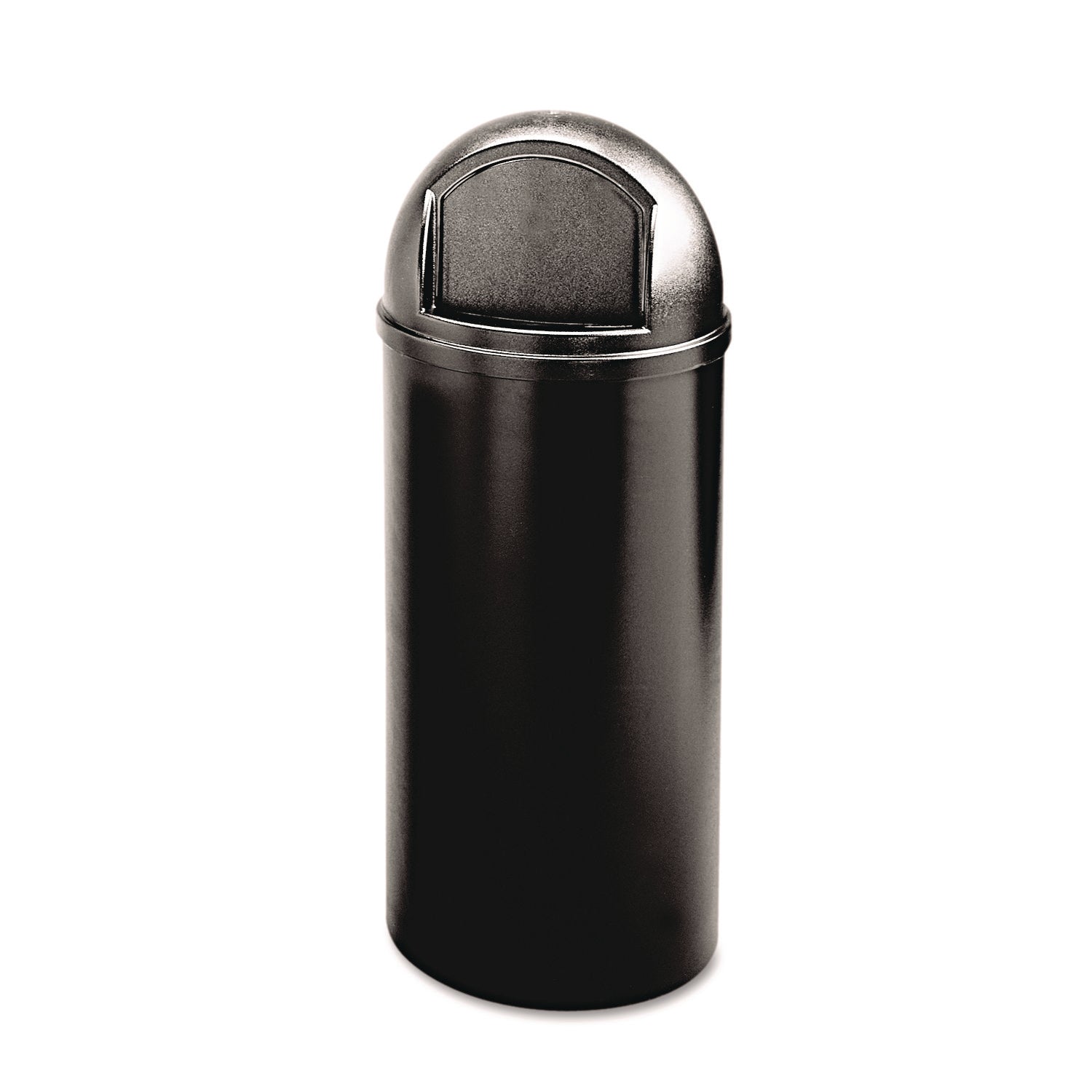 Push Door Opening - Hinged Lid - 25 gal Capacity - Round - Fire Resistant - Durable, Scratch Resistant, Dent Resistant - 42" Height x 18" Diameter - Polyethylene, Plastic - Black - 1 Each