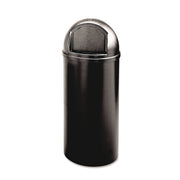 Push Door Opening - Hinged Lid - 25 gal Capacity - Round - Fire Resistant - Durable, Scratch Resistant, Dent Resistant - 42" Height x 18" Diameter - Polyethylene, Plastic - Black - 1 Each