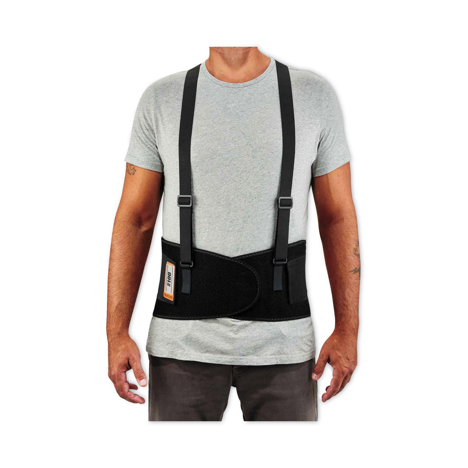 Ergodyne ProFlex 100 Economy Back Support Brace - 38" to 42" Waist Size - Black - 280D Spandex, Rubber, Polypropylene - 1 Each