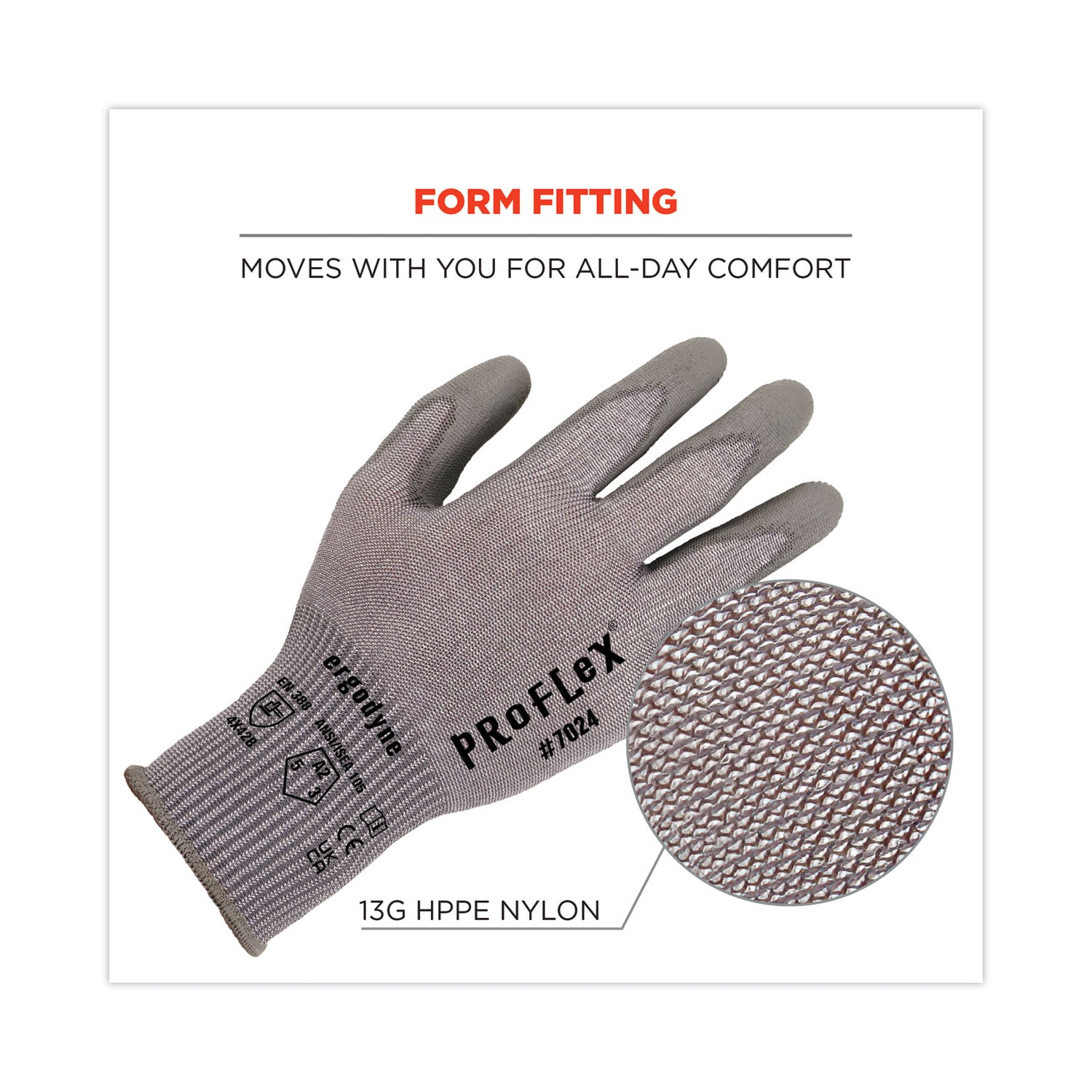 ProFlex 7024 ANSI A2 PU Coated CR Gloves, Gray, Medium, Pair