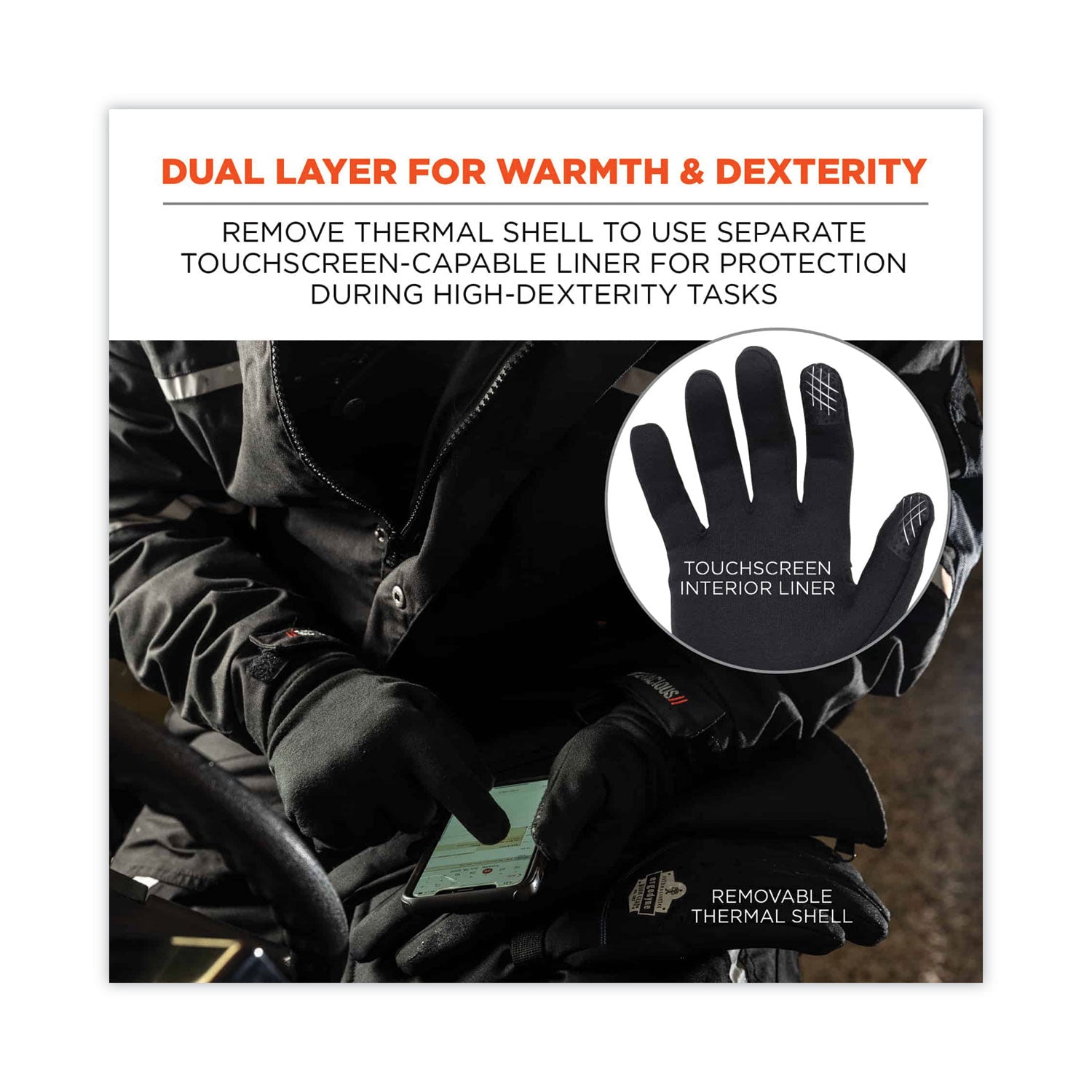 Ergodyne ProFlex 825WP Thermal Waterproof Winter Work Gloves, Medium, Black, 3" Thickness, 13.75" Length, Touchscreen Capable, Dual Layer, 2 Pairs