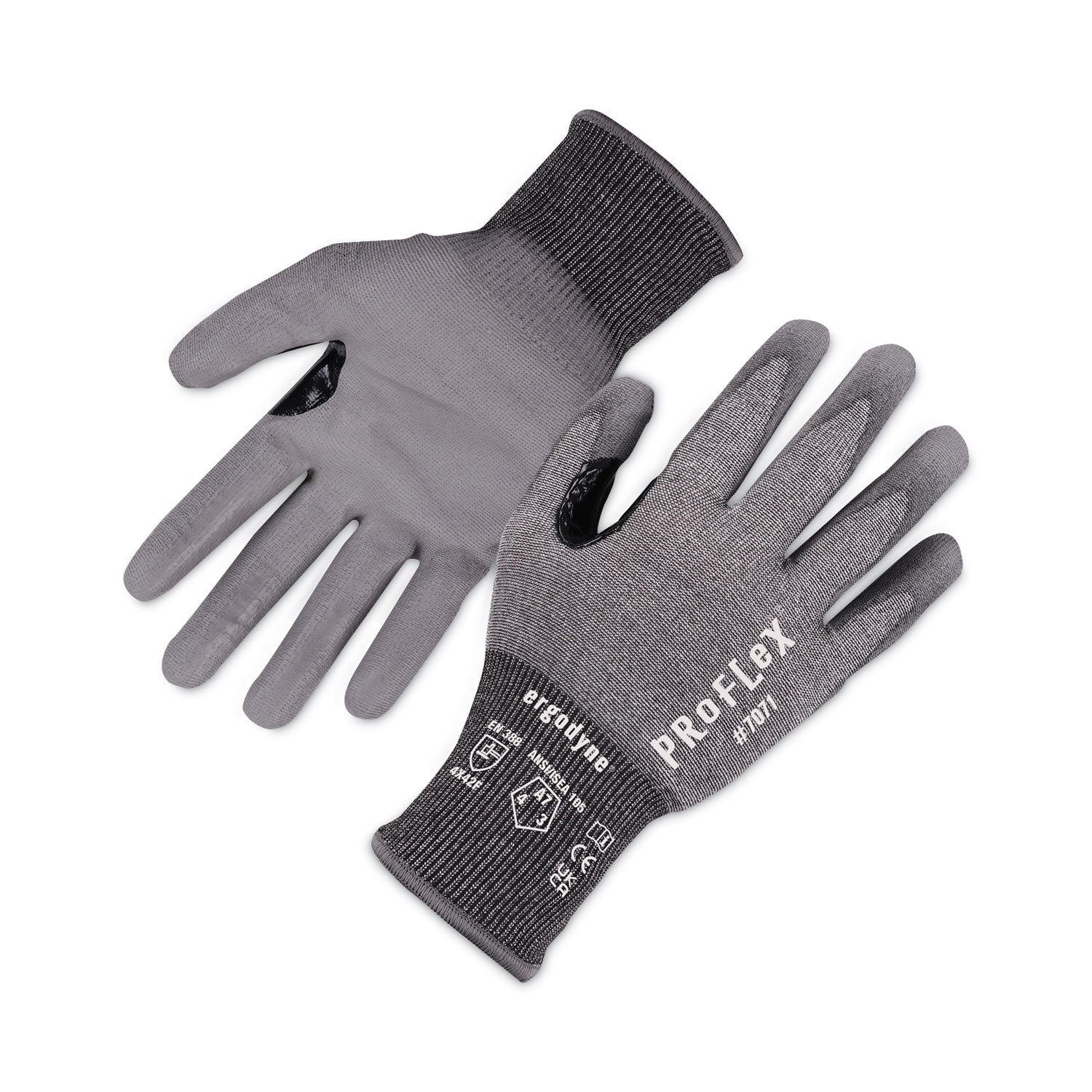 Ergodyne 7071 PU-Coated Cut-Resistant Gloves, Medium, Gray, HPPE, Polyurethane Coating, Touchscreen Capable, Reinforced Thumb Saddle, 18-Gauge, ANSI A7, 2 Pairs per Pack