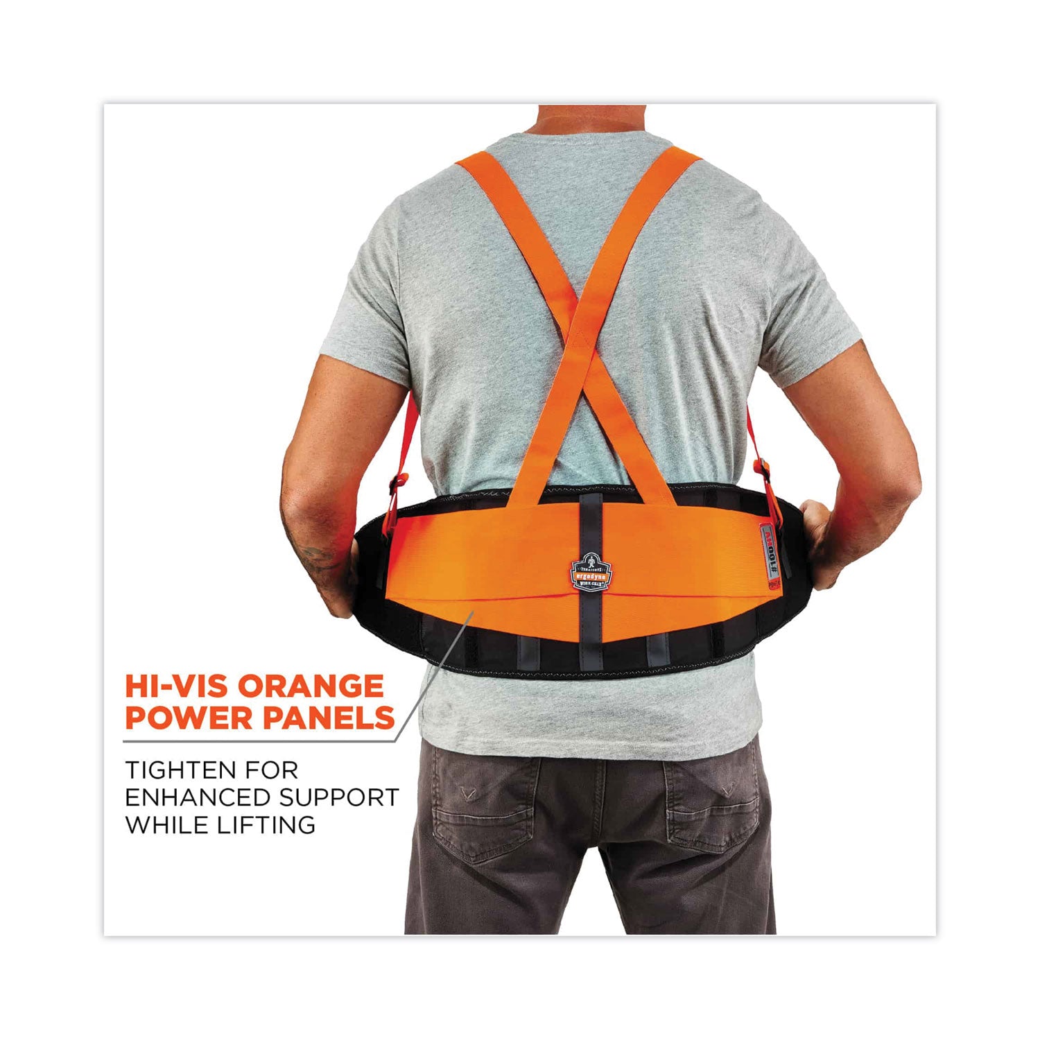 Ergodyne ProFlex 100HV Economy Hi-Vis Back Brace - 46" to 52" Waist Size - Orange - Rubber, Polypropylene, Spandex - 1 Each