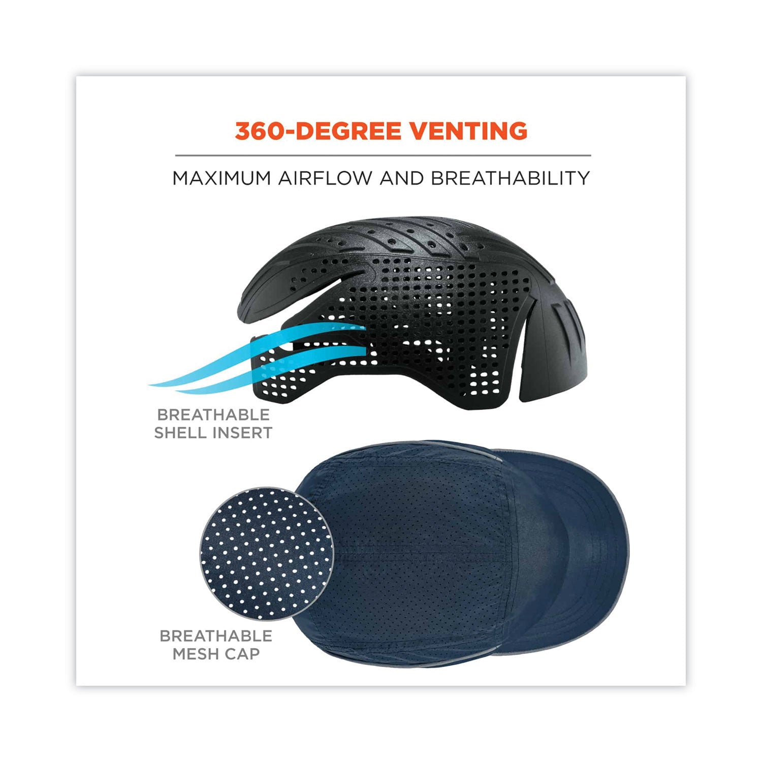 Ergodyne Skullerz 8955 Lightweight Bump Cap Hat, Navy, High-Density Polyethylene Shell, Vented, Reflective, Breathable, Removable, Machine Washable, Impact Resistant, 1 Each