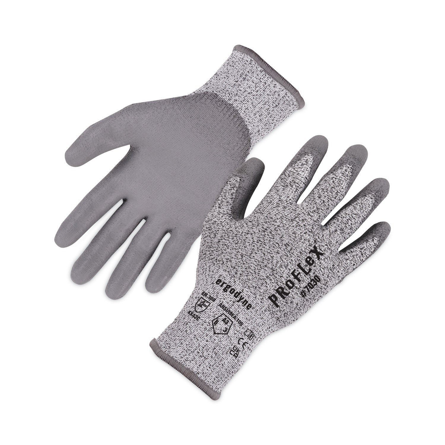 Ergodyne 7030 PU-Coated Cut-Resistant Gloves, XXL, Gray, HPPE/Nylon Spandex, Polyurethane Palm, Touchscreen Capable, Abrasion & Cut Resistant, 2/Pair Pack