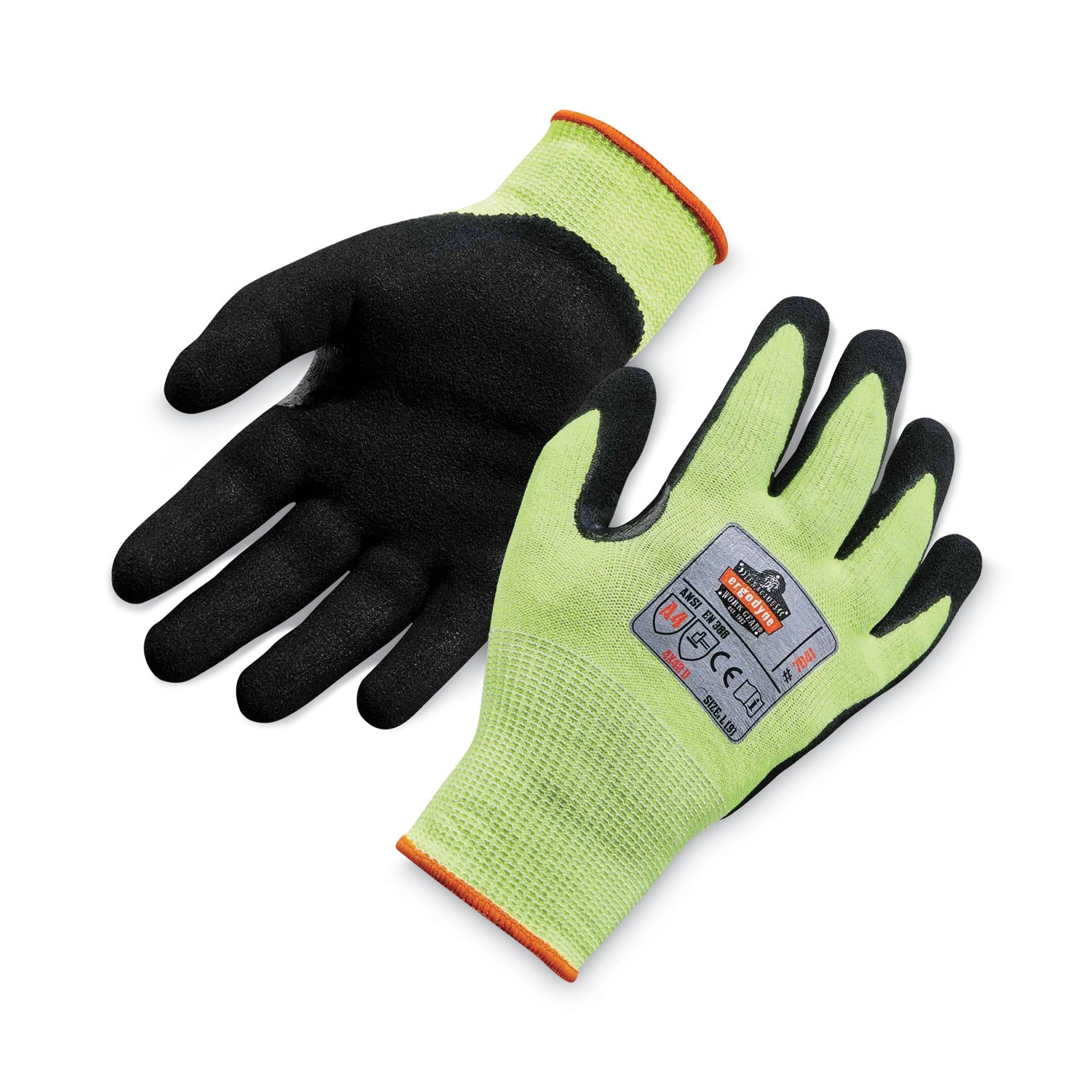 Ergodyne ProFlex 7041 Hi-Vis Nitrile/Polyurethane Coated Level 4 Cut Gloves, Large, Lime, 1.75" Thick, 11" Length, 2 Pairs, 12 Pairs per Carton