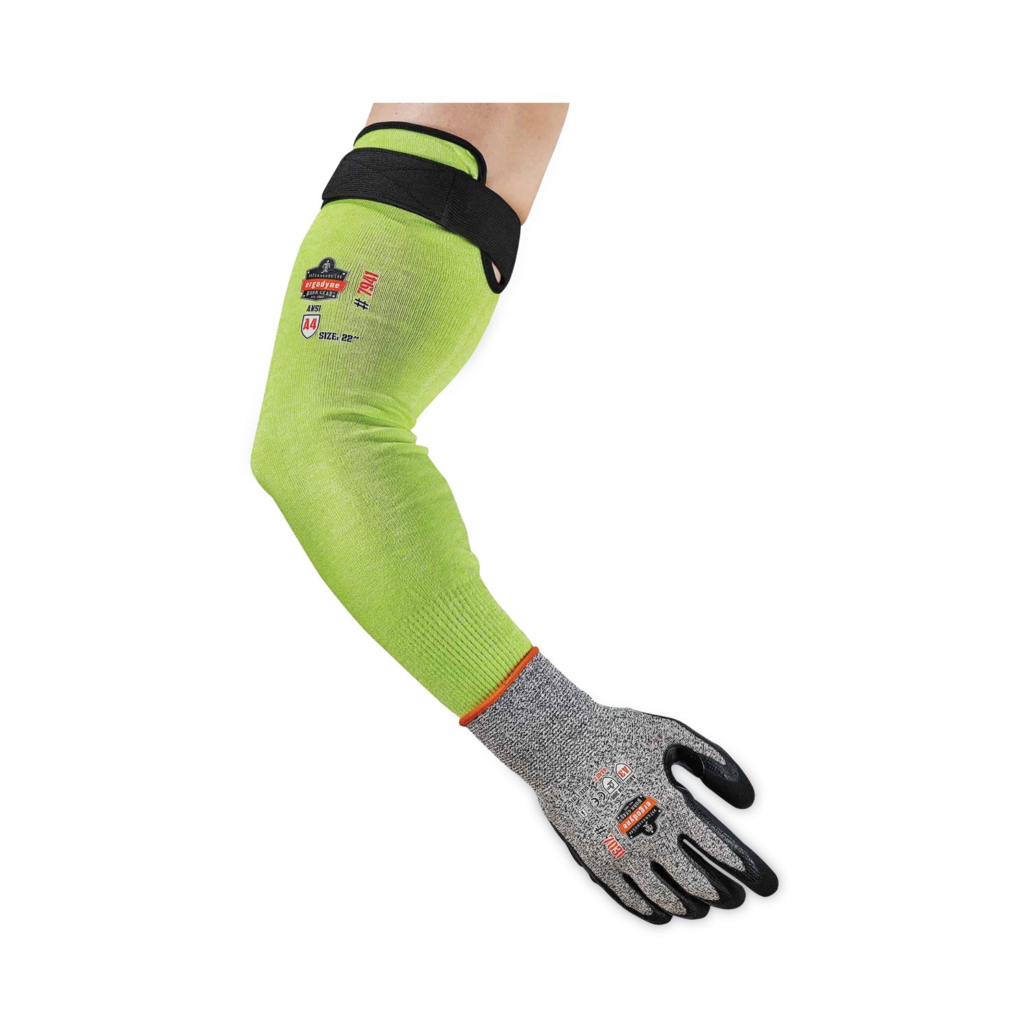 Ergodyne ProFlex 7941 Cut-Resistant Protective Arm Sleeve Pair, 5.25" Length, Lime, Yarn, Cut Resistant, Moisture Wicking, Adjustable Fit, High Visibility, Heat Resistant, Machine Washable, 144 Pairs/Carton