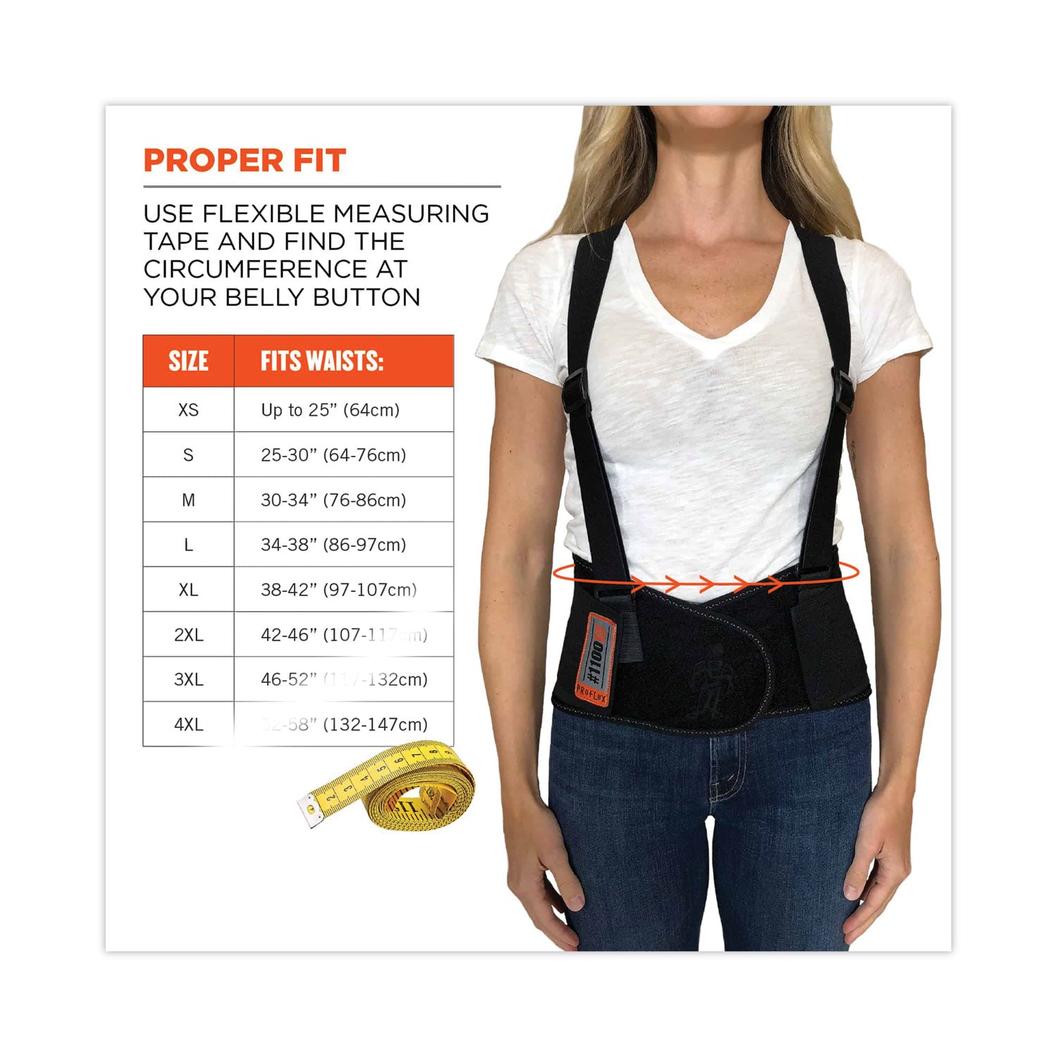 Ergodyne ProFlex 1100SF Spandex Back Support Brace - 38" to 42" Waist Size - Black - Spandex, Elastic - 1 Each