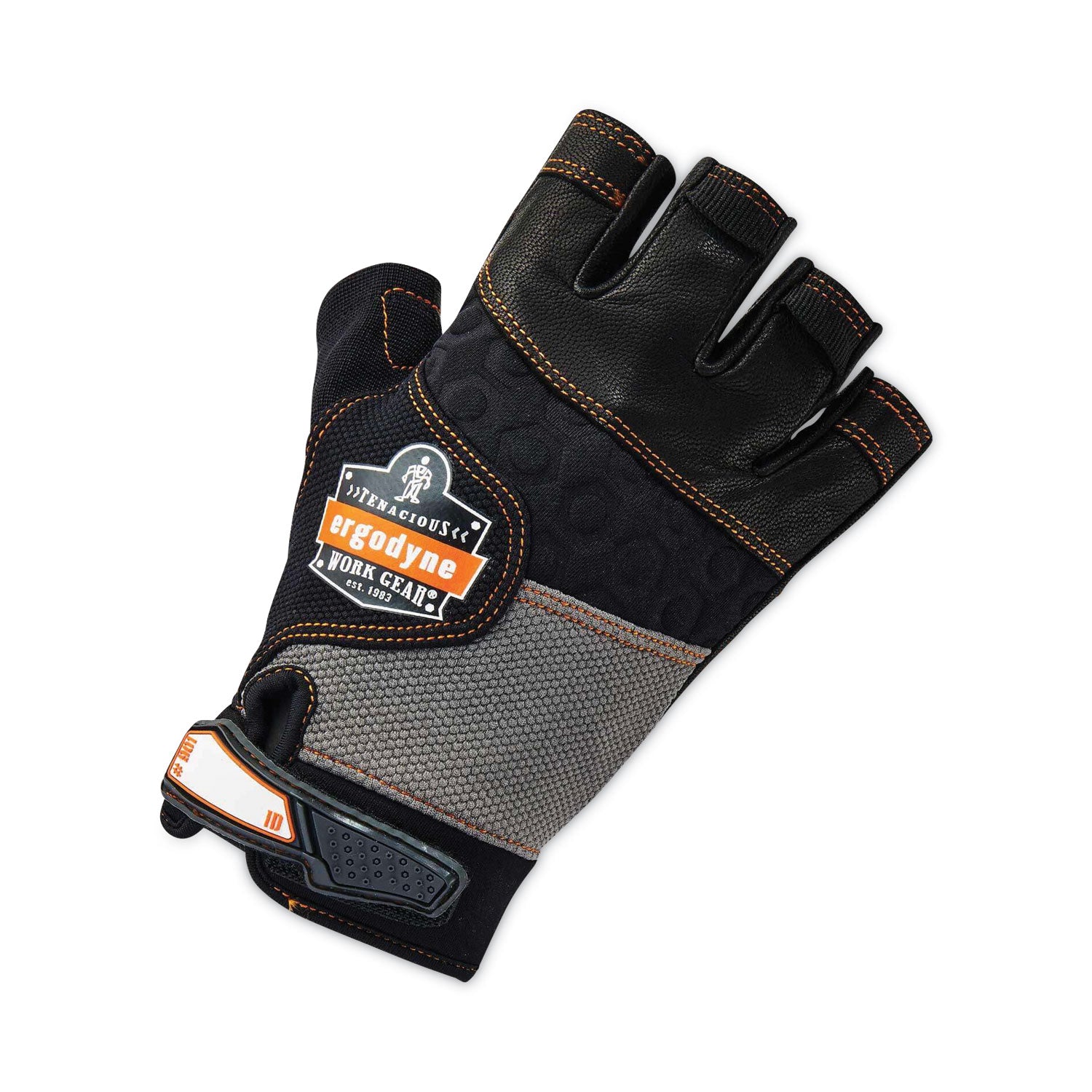 Ergodyne ProFlex 901 Half-Finger Leather Impact Gloves, Medium, Black, 1" Thick, 10.75" Length, 2 Pairs