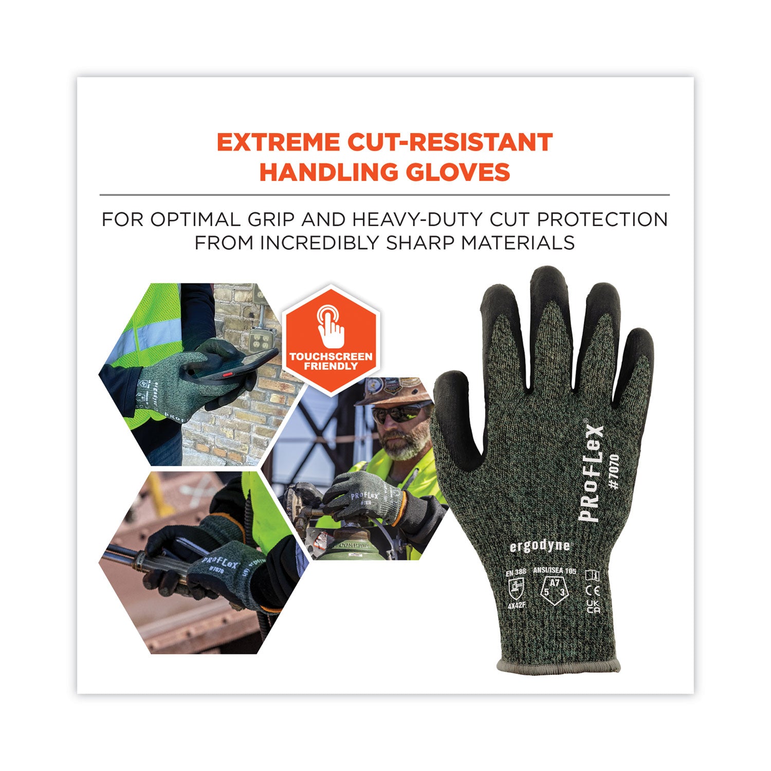 Ergodyne 7070 Nitrile-Coated Cut-Resistant Gloves, X-Large, Green, Synthetic Fiber, Touchscreen Capable, Heat, Cut & Abrasion Resistant, Machine Washable, 2 Pairs per Pack