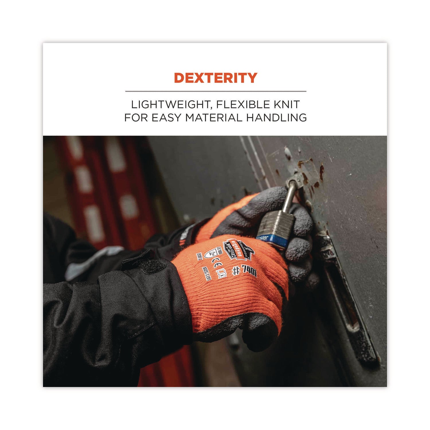 Ergodyne ProFlex 7401 Coated Lightweight Winter Work Gloves, Extra Large, Orange, Latex Coating, Thermal Protection, Cut Resistant, Machine Washable, 2 Gloves/Pair, 12 Pairs/Carton