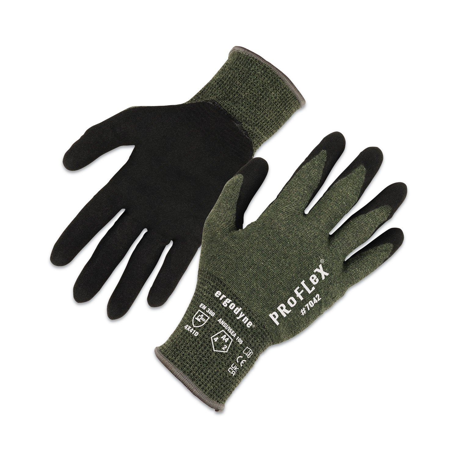 Ergodyne ProFlex 7042 Nitrile-Coated Cut-Resistant Gloves, Medium, Green, Synthetic Fiber, Touchscreen Capable, Machine Washable, ANSI A4 Cut Level, 18-Gauge, 2 Pairs per Pack