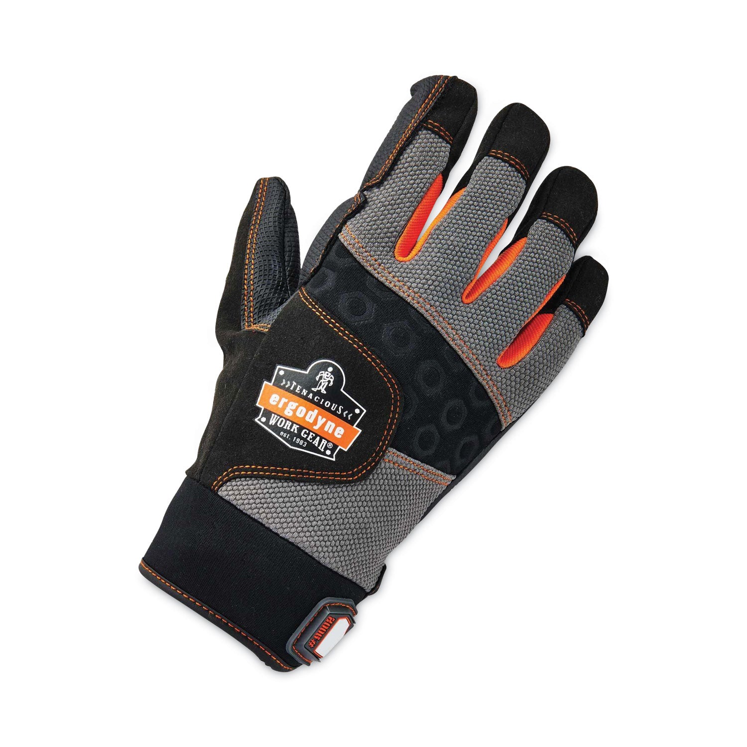 Ergodyne ProFlex 9002 Full-Finger Anti-Vibration Gloves, Extra Large, Black, 2" Thick, 14" Length, Padded Palm, Impact Resistant, Reinforced Thumb & Fingertips, Knitted, Molded, ID Tab, 2 Pairs