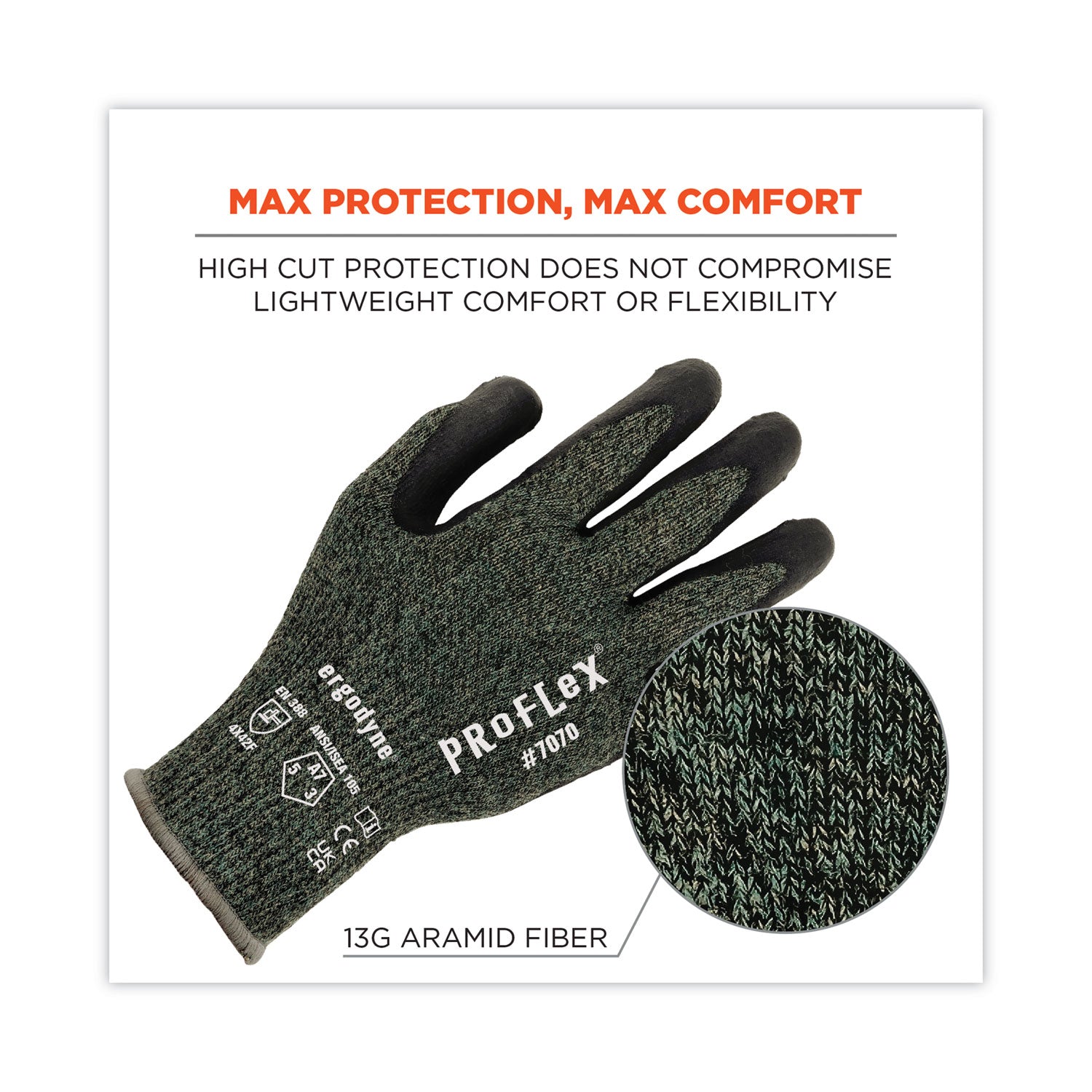 Ergodyne 7070 Nitrile-Coated Cut-Resistant Gloves, Medium, Green, Synthetic Fiber, Touchscreen Capable, Heat, Cut, and Abrasion Resistant, Machine Washable, 2 Pairs per Pack