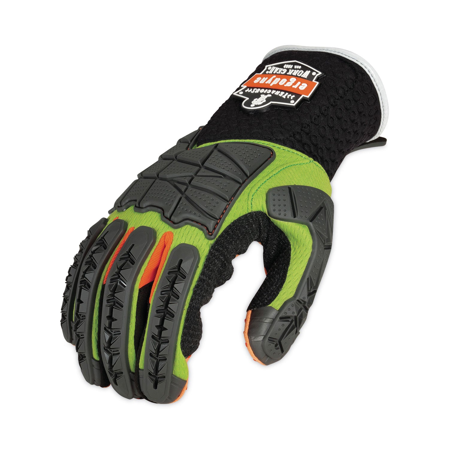 Ergodyne ProFlex 925F(x) Standard Dorsal Impact-Reducing Gloves, Extra Large, Lime, 2" Thickness, 14" Length, Impact Resistant, High Visibility, Non-slip Grip, Reinforced Thumb & Index Finger, 2 Pairs