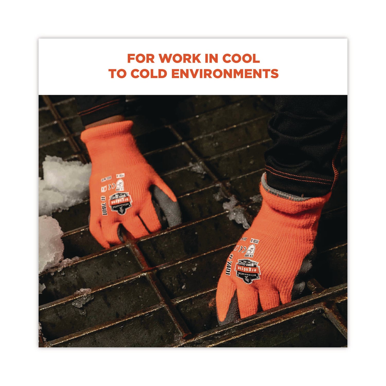 Ergodyne ProFlex 7401 Coated Lightweight Winter Work Gloves, Large, Orange, Latex Coating, Thermal Protection, Cut Resistant, Machine Washable, 12 Pairs (24 Gloves) per Carton