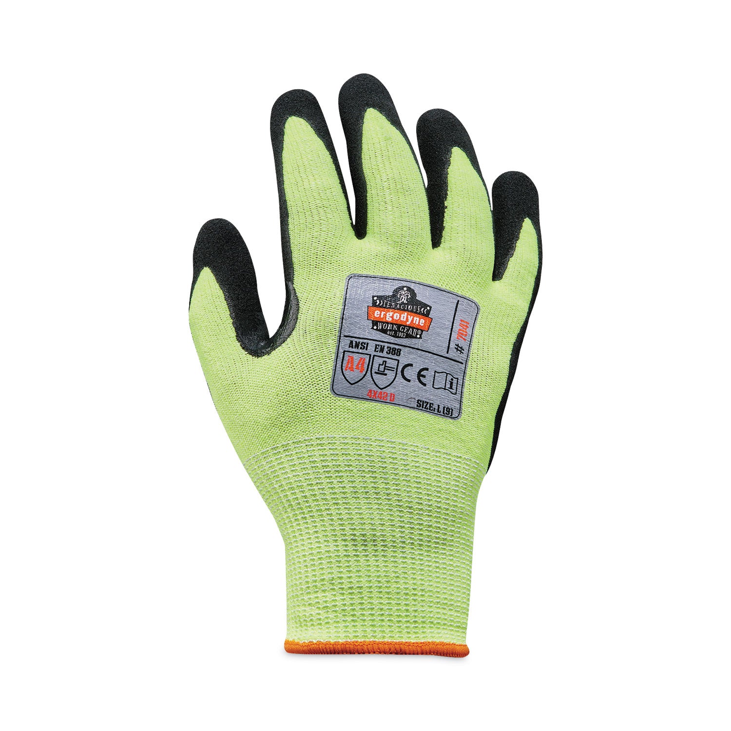 Ergodyne ProFlex 7041 Hi-Vis Nitrile-Coated Level 4 Cut Gloves, Large, Lime, 1.75" Thick, 10" Length, 2/Pair, 144 Pairs/Carton