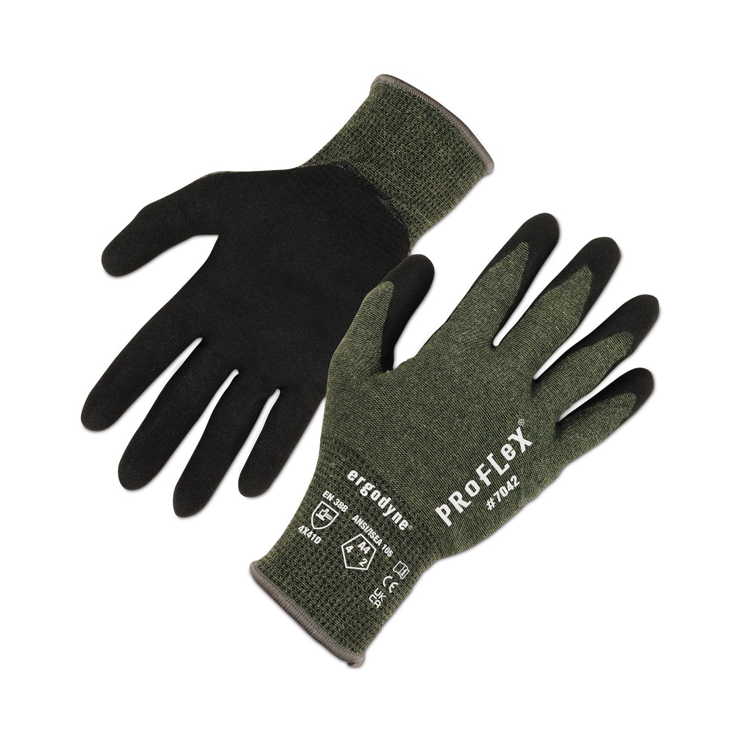 Ergodyne ProFlex 7042 Nitrile-Coated Cut-Resistant Gloves, XXL, Green, Synthetic Fiber, Touchscreen Capable, Machine Washable, 18-Gauge, ANSI A4, 2 Pairs per Pack, 12 Packs