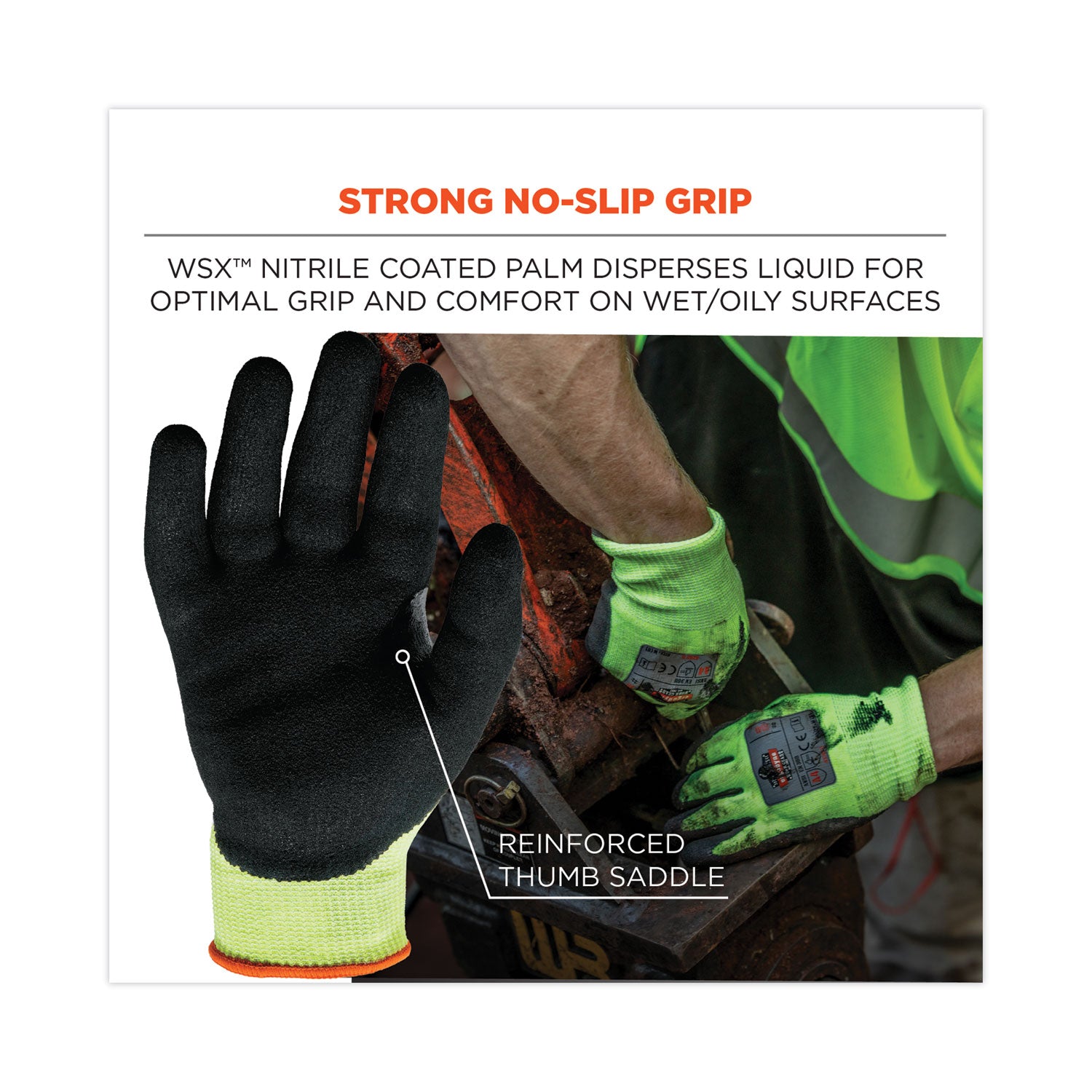 Ergodyne ProFlex 7041 Hi-Vis Nitrile/Polyurethane Coated Level 4 Cut Gloves, Large, Lime, 1.75" Thick, 11" Length, 2 Pairs, 12 Pairs per Carton