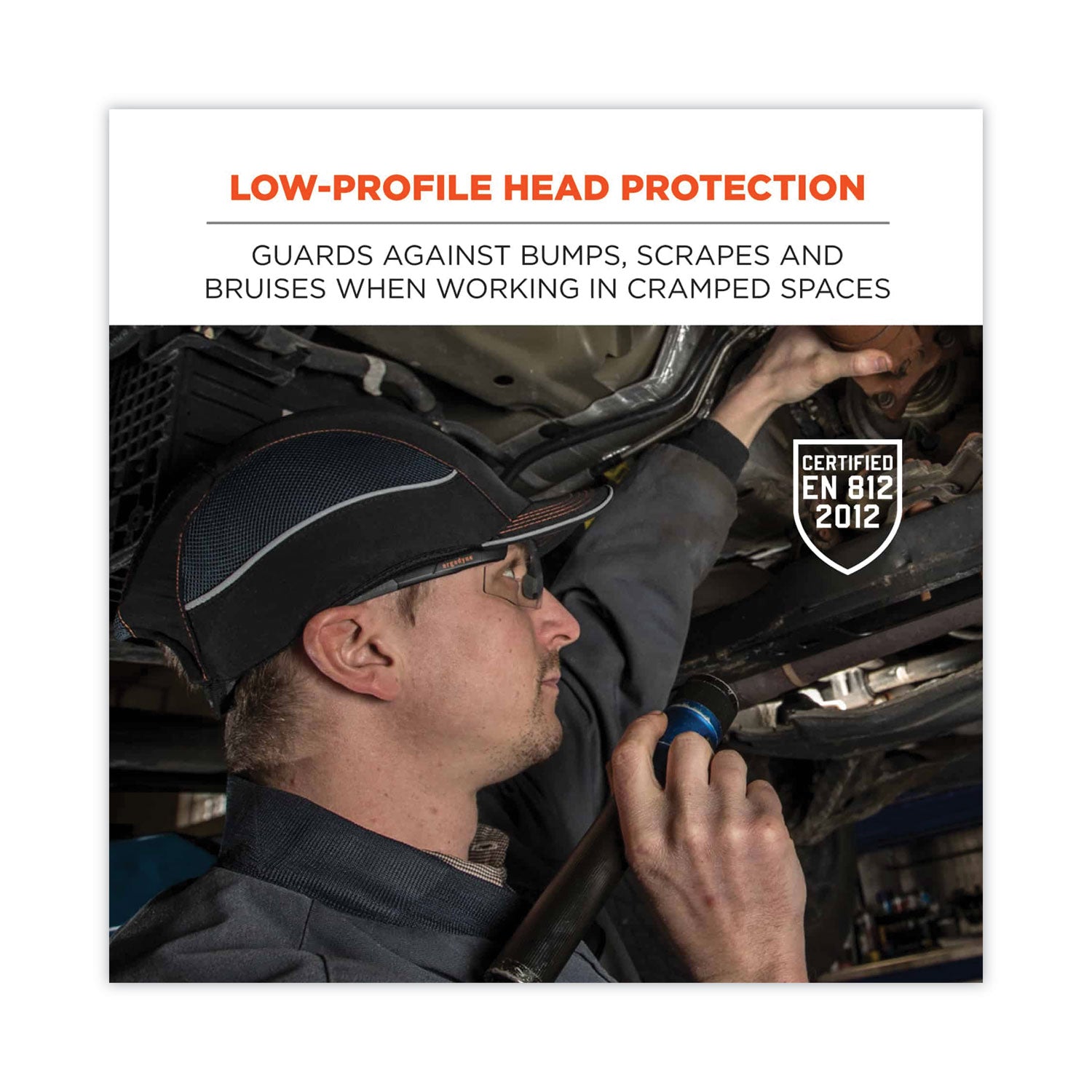Ergodyne 8950 Bump Cap Hat - Recommended for: Industrial, Mechanic, Factory, Home, Baggage Handling - Bump, Scrape, Head Protection - Black - Comfortable, Impact Resistant, Machine Washable, Removable - 1 Each