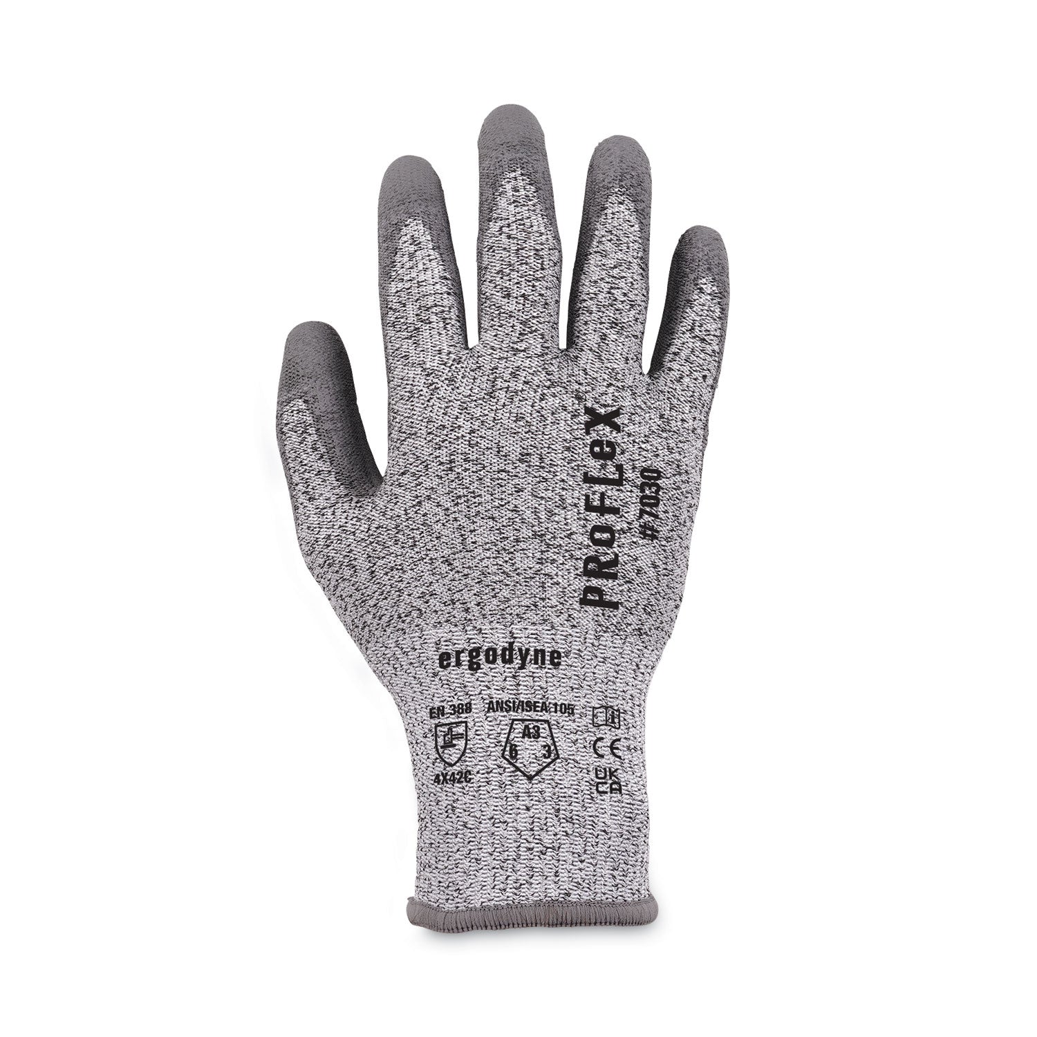 Ergodyne 7030 PU-Coated Cut-Resistant Gloves, Medium, Gray, HPPE/Nylon Spandex, Polyurethane Palm, Touchscreen Capable, 2 Pairs per Pack