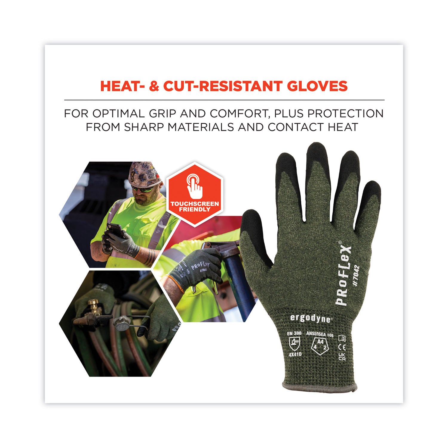 ProFlex 7042 ANSI A4 Nitrile-Coated CR Gloves, Green, Large, Pair