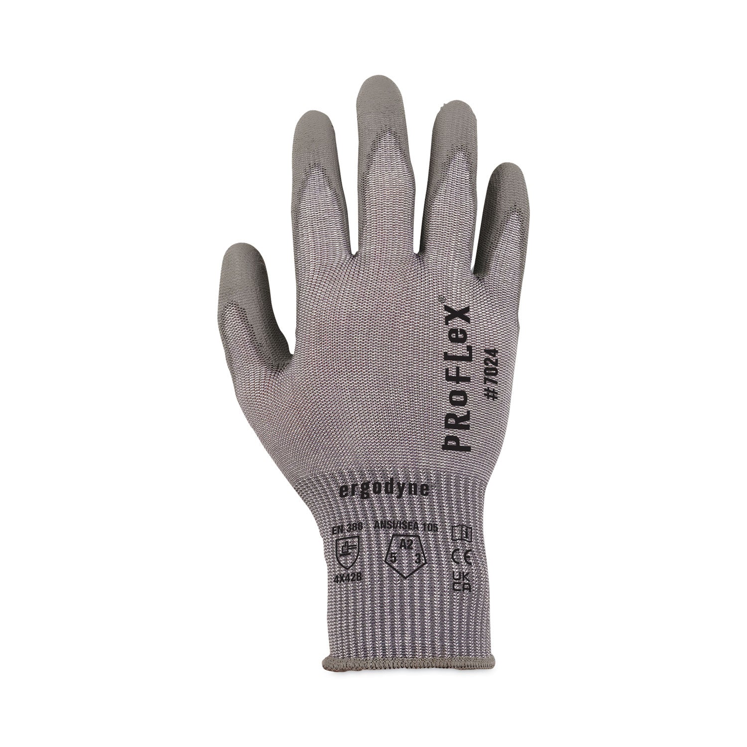 Ergodyne 7024 PU-Coated Cut-Resistant Gloves, XXL, Gray, HPPE/Nylon Spandex, Polyurethane Palm, Touchscreen Capable, Machine Washable, 2 Pairs per Pack
