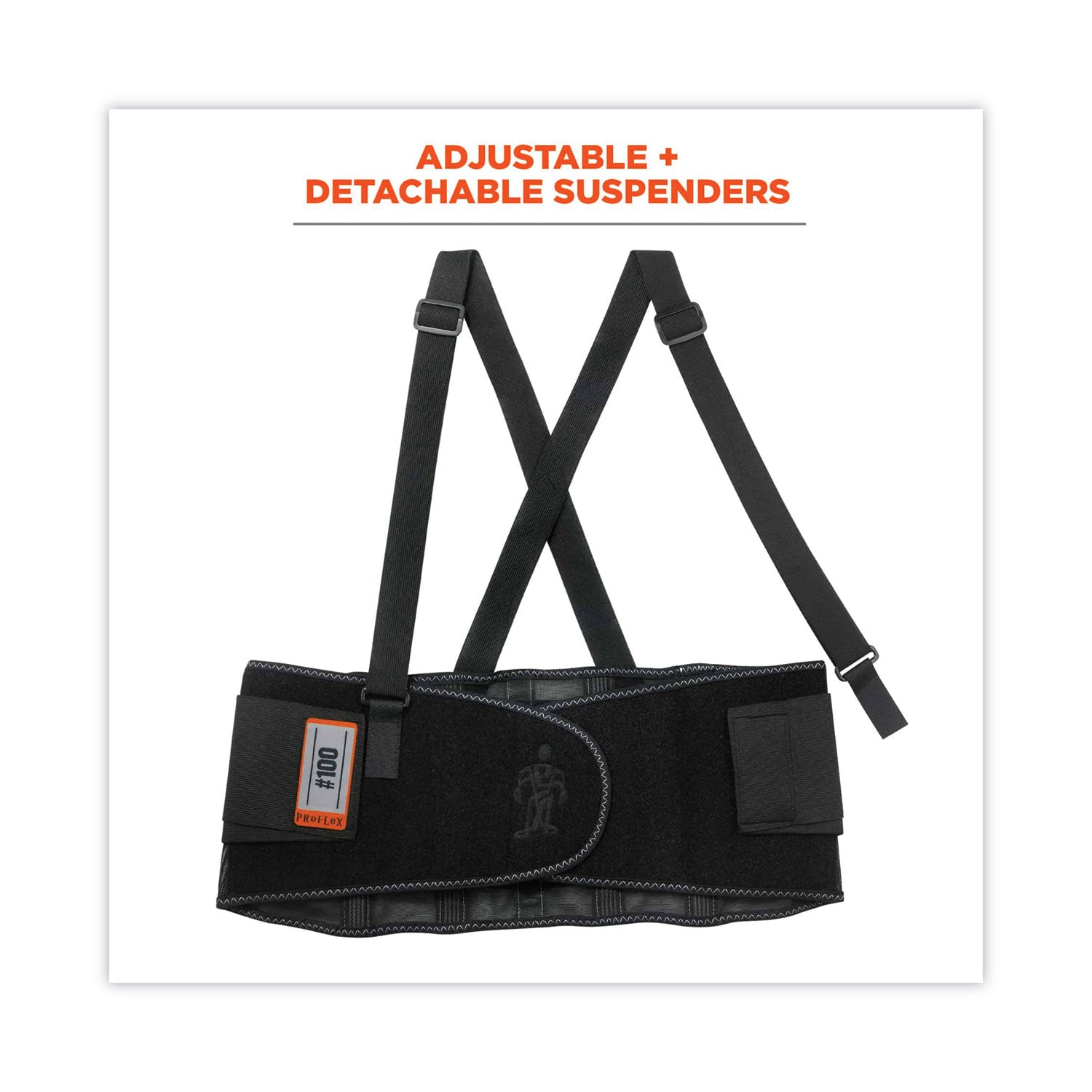 Ergodyne ProFlex 100 Economy Back Support Brace - 25" Waist Size - Black - 280D Spandex, Rubber, Polypropylene - 1 Each