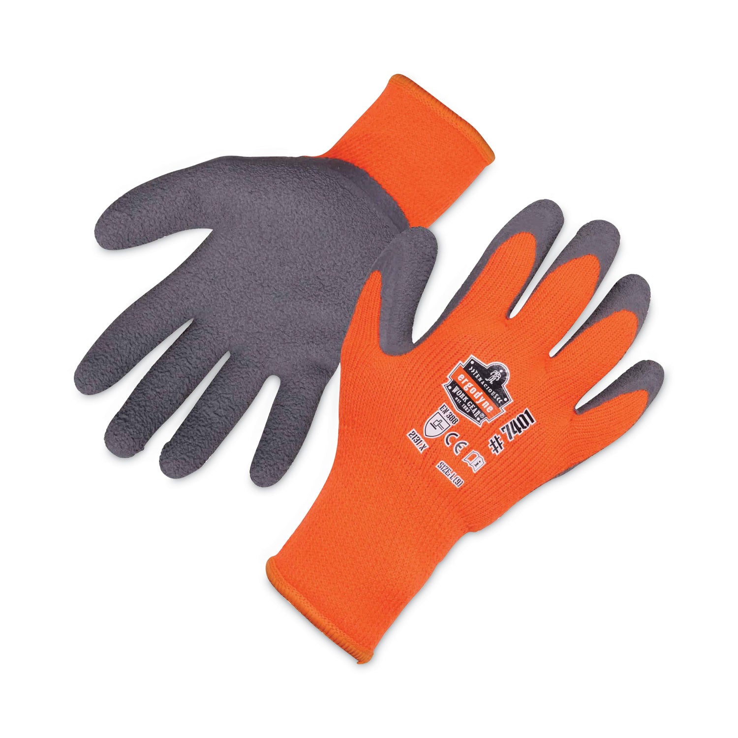 Ergodyne ProFlex 7401 Coated Lightweight Winter Work Gloves, XXL, Orange, Latex Coating, Thermal Protection, Cut Resistant, Machine Washable, 2 Gloves/Pair, 12 Pairs/Carton