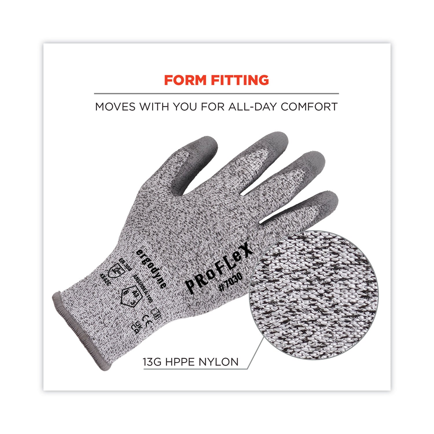 ProFlex 7030 ANSI A3 PU Coated CR Gloves, Gray, Medium, Pair