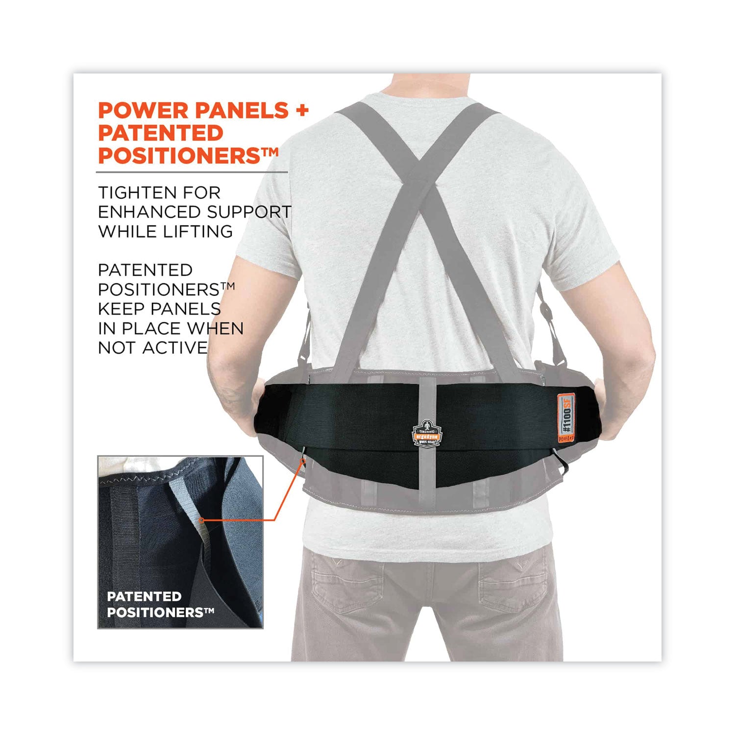 Ergodyne ProFlex 1100SF Spandex Back Support Brace - 42" to 46" Waist Size - Black - Spandex, Elastic - 1 Each