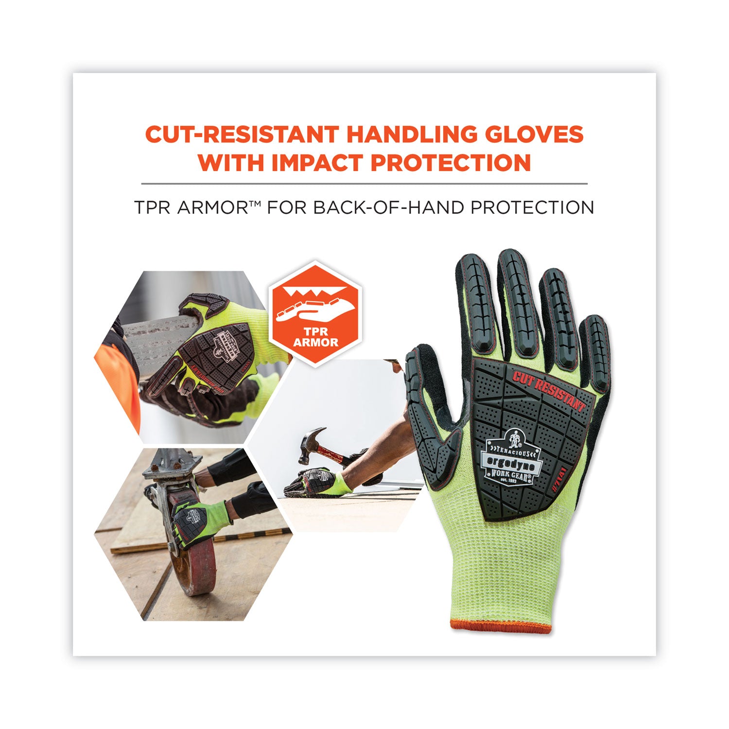 Ergodyne ProFlex 7141 Nitrile-Coated DIR Level 4 Cut-Resistant Gloves, Large, Lime, 1.75" Thick, 11" Length, 2 Pairs, 12 Carton