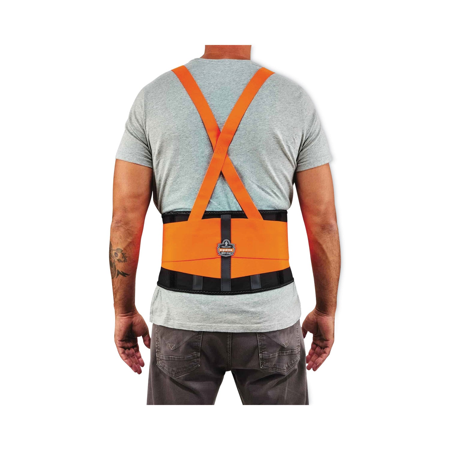 Ergodyne ProFlex 100HV Economy Hi-Vis Back Brace - 34" to 38" Waist Size - Orange - Rubber, Spandex, Polypropylene - 1 Each