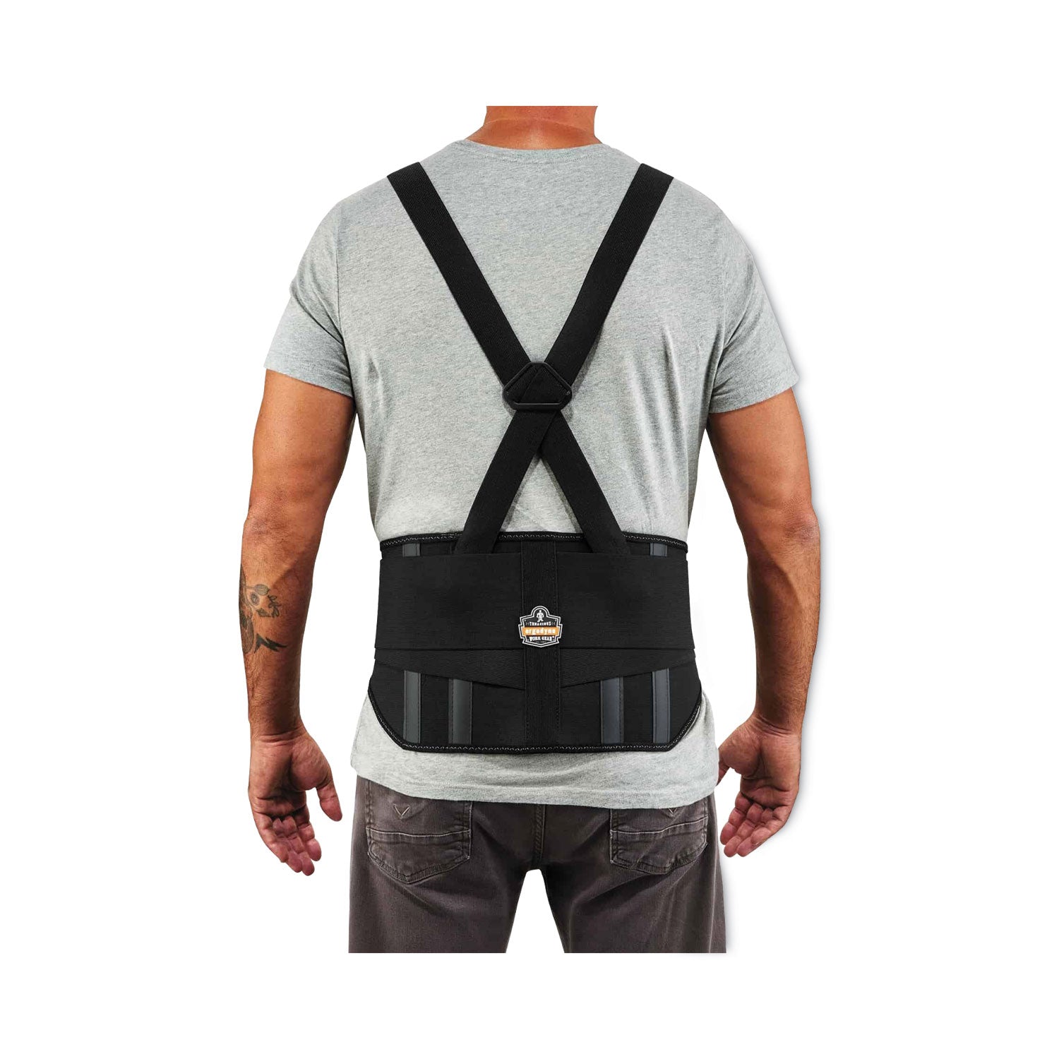 Ergodyne ProFlex 1600 Standard Back Support Brace - 38" to 42" Waist Size - Black - Elastic, Polypropylene, Rubber - 1 Each