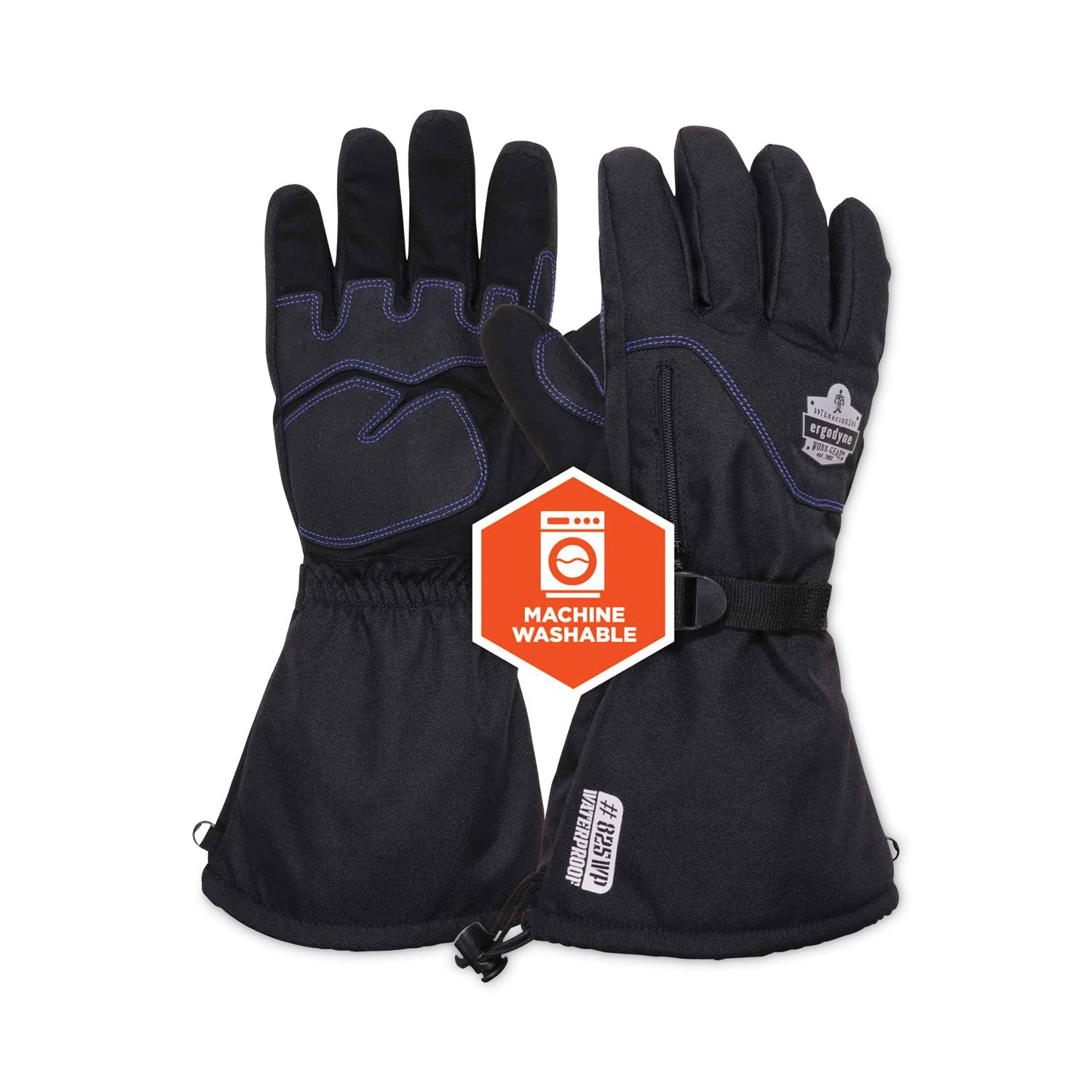 Ergodyne ProFlex 825WP Thermal Waterproof Winter Work Gloves, Extra Large, Black, Touchscreen Capable, Dual Layer, Reinforced Fingertip, Reflective Accent, Machine Washable, 2 Pairs