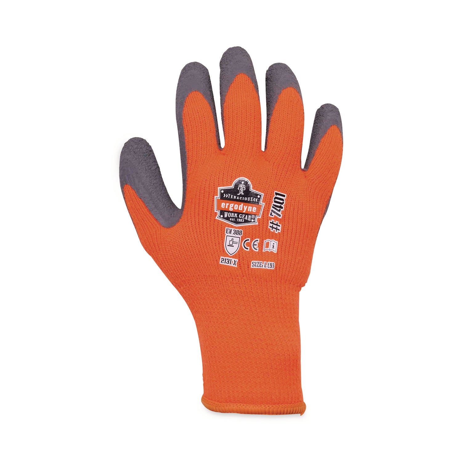 Ergodyne ProFlex 7401 Coated Lightweight Winter Work Gloves, Extra Large, Orange, Latex Coating, Thermal Protection, Cut Resistant, Machine Washable, 2 Gloves/Pair, 12 Pairs/Carton